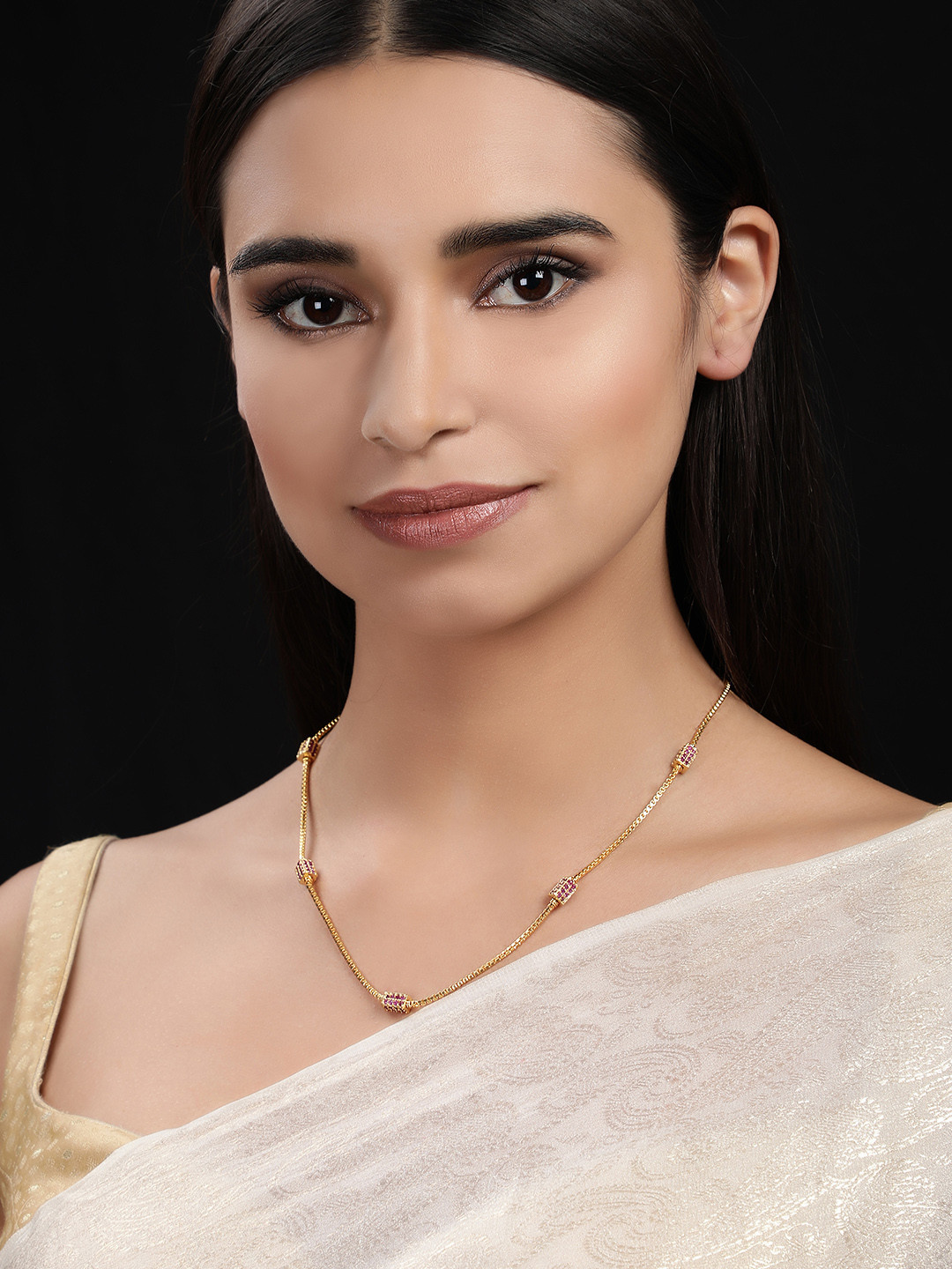 Rubans Faux Ruby Studded Gold Toned Necklace