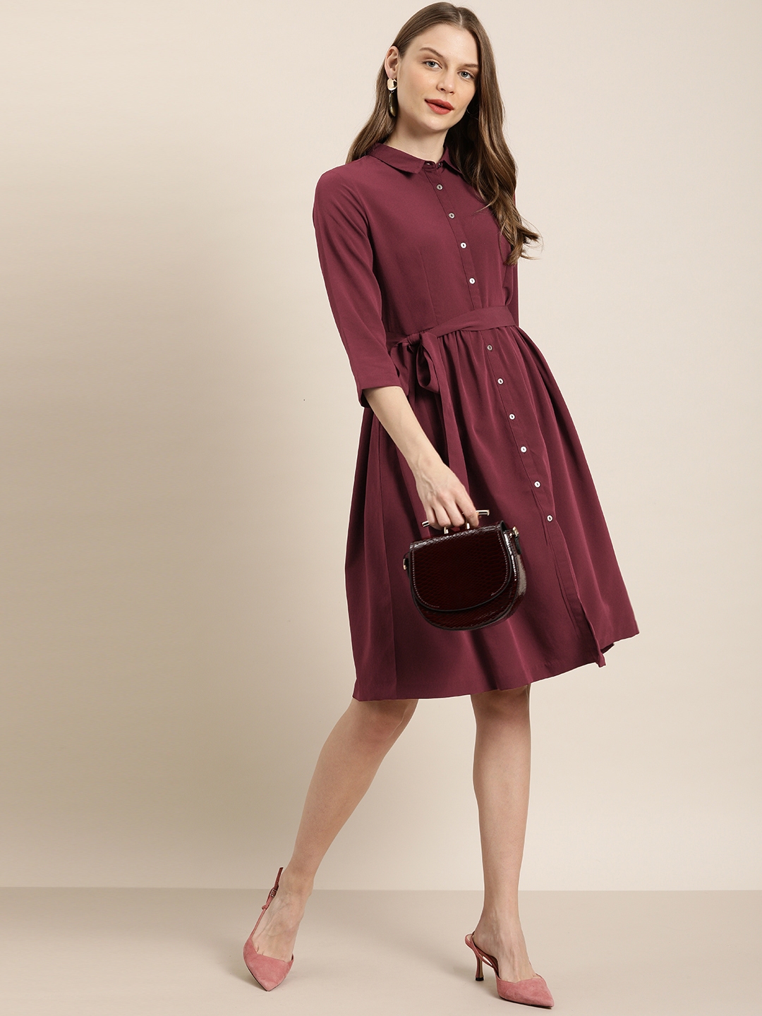 Buy Her By Invictus Women Maroon Solid Shirt Dress - Dresses for Women  10821204