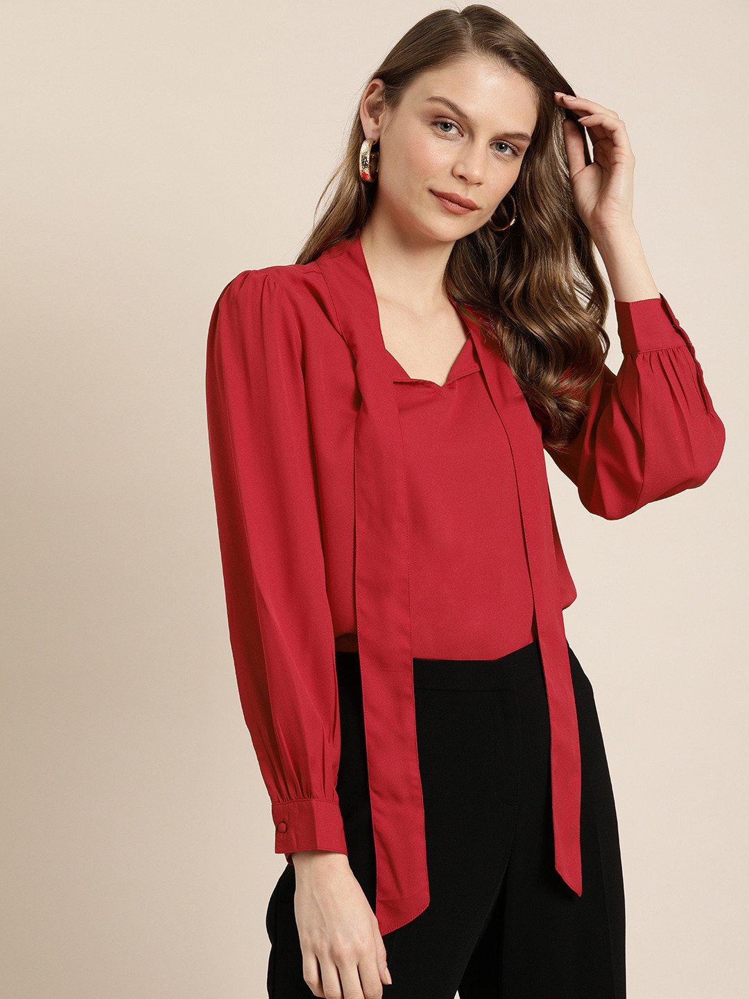 her by invictus Rust Red Top With Cuffed Sleeves