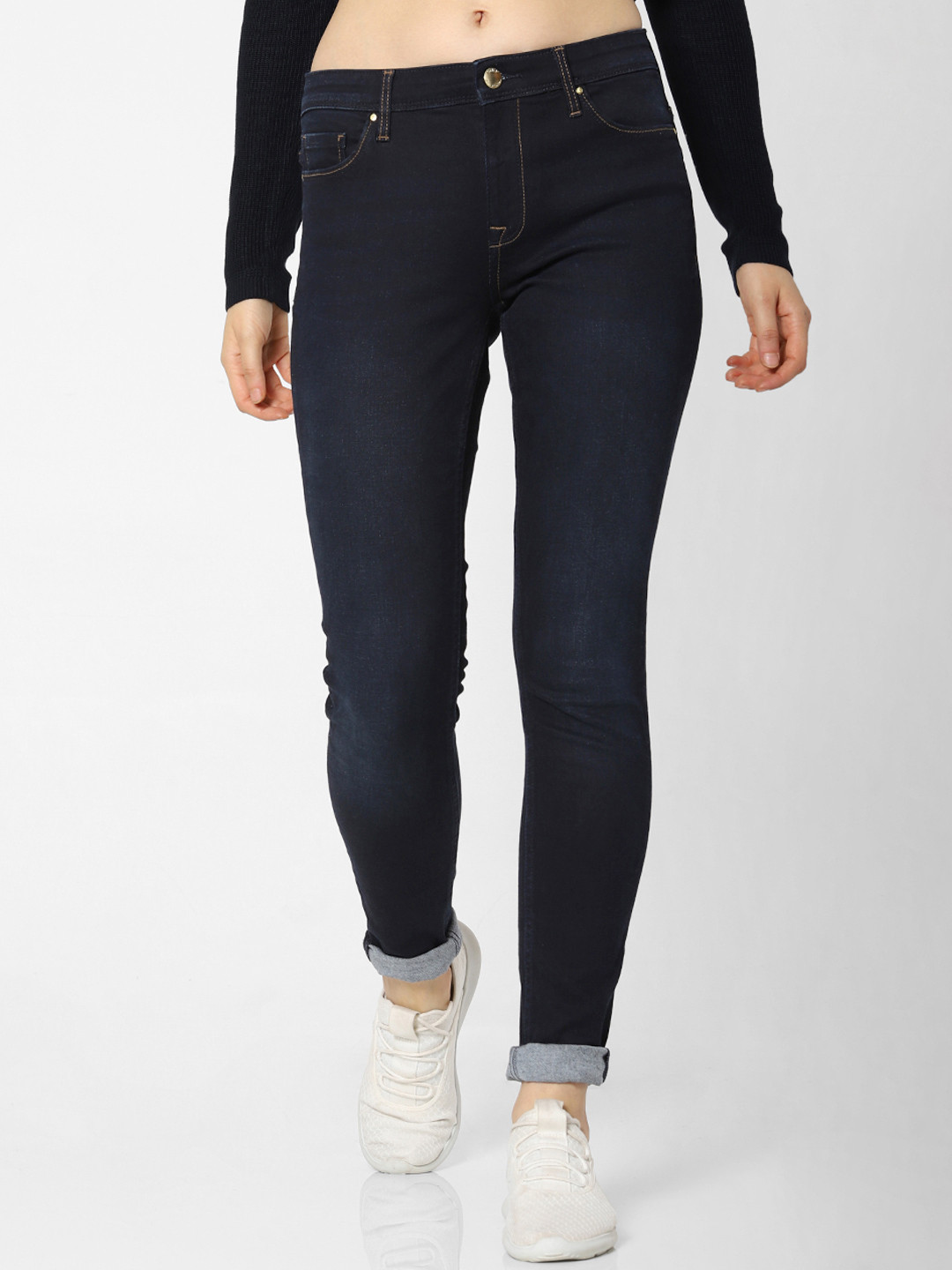 ONLY Women Blue Carmen Skinny Fit Mid-Rise Clean Look Stretchable Jeans