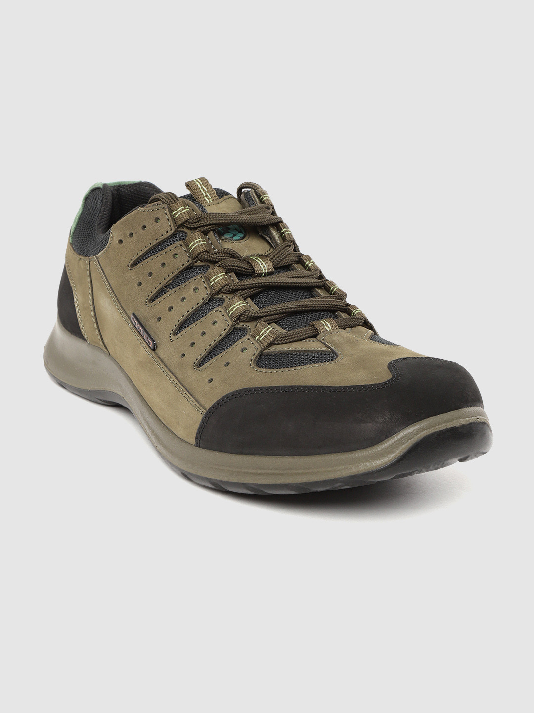 Woodland Men Olive Green & Black Colourblocked Nubuck Sneakers
