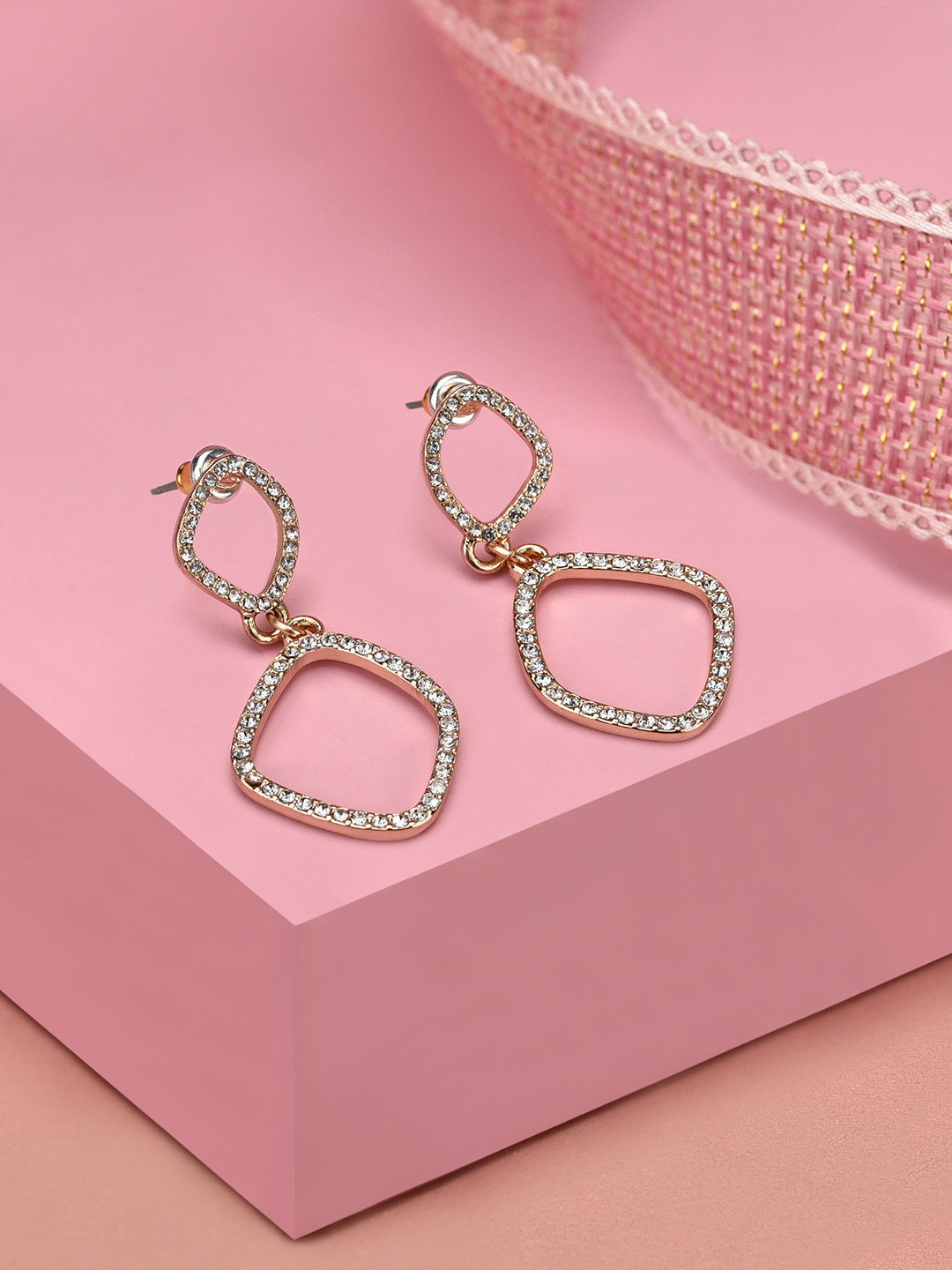 Accessorize London Women Pave Organic Oval Drop Earrings