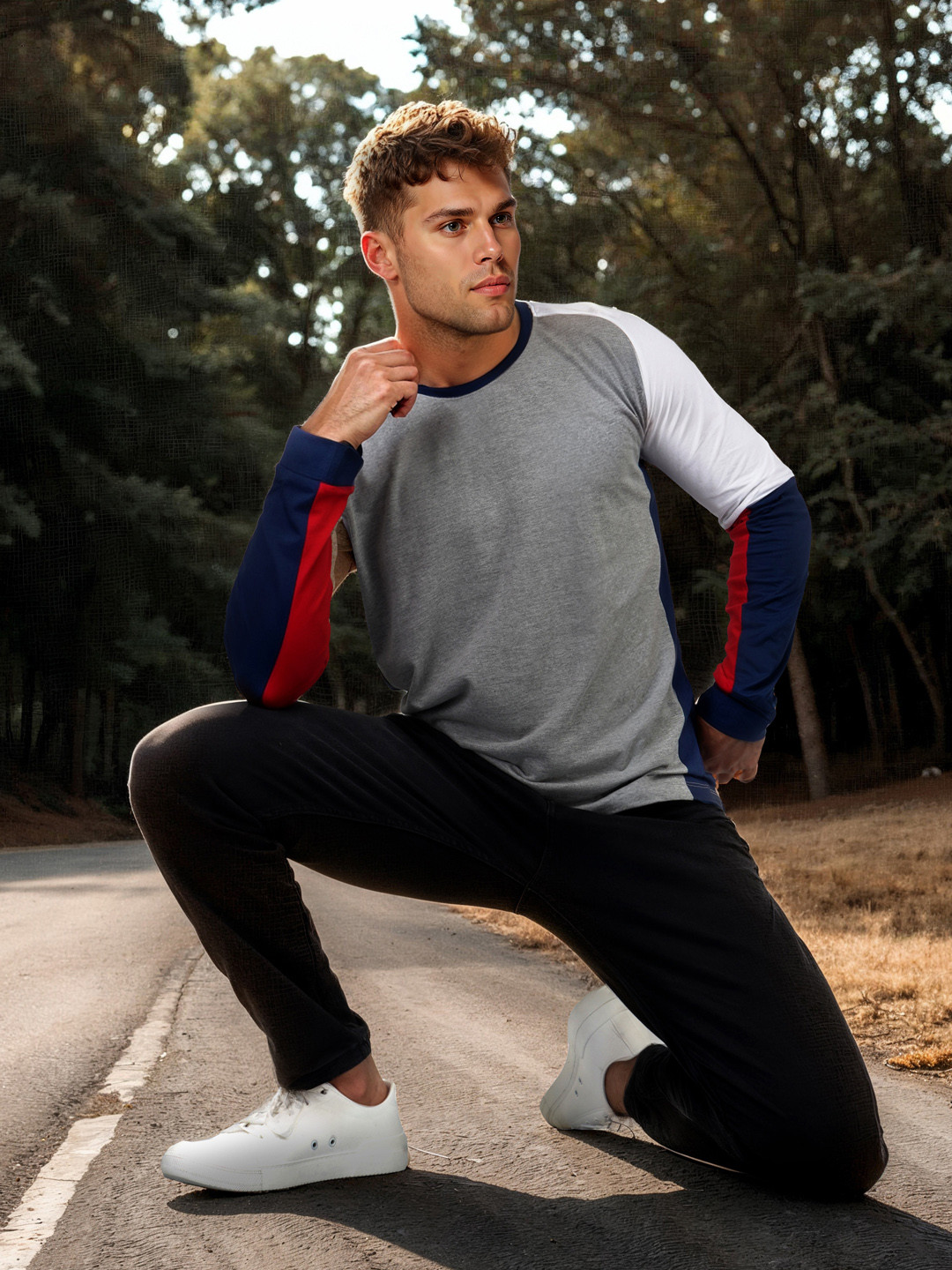 HERENOW Men White Colourblocked Round Neck Pure Cotton T-shirt