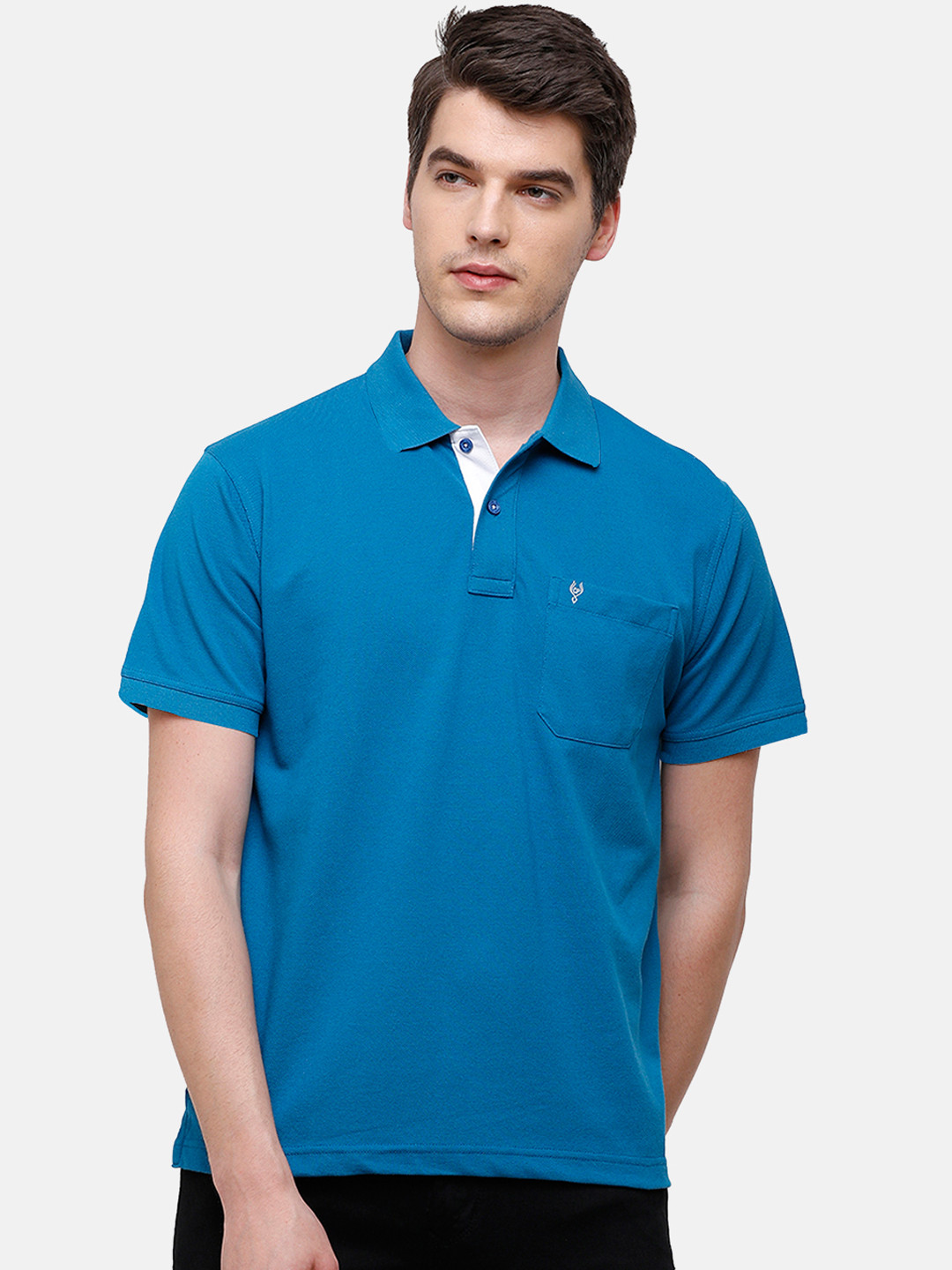 Classic Polo Men Teal Solid Polo Collar T-shirt