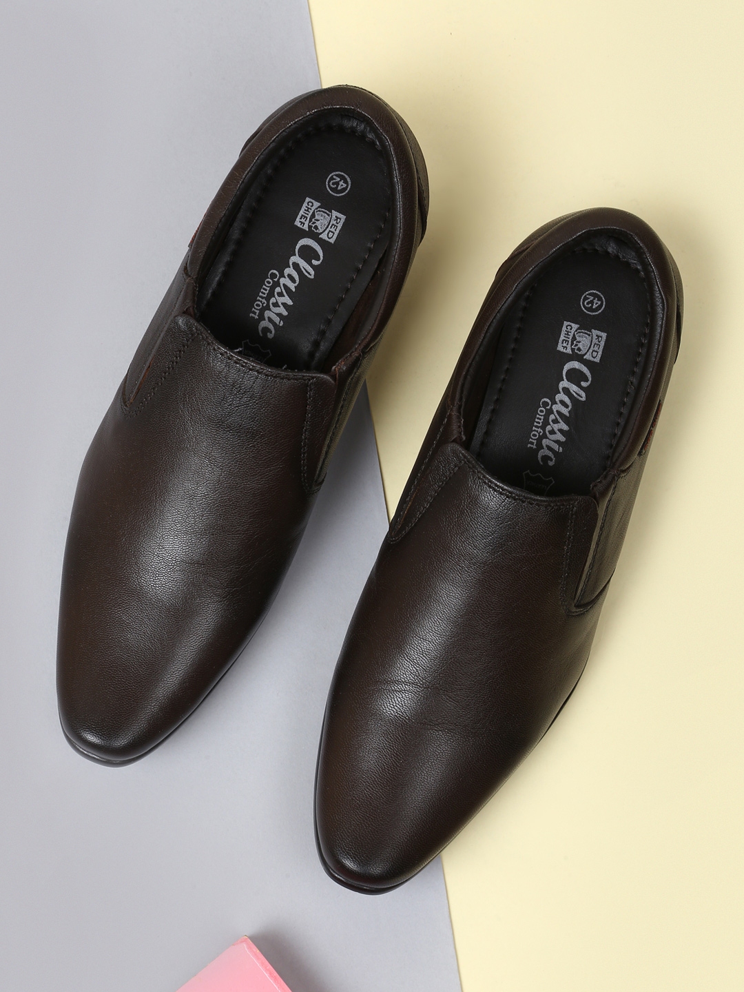 Buy Red Chief Men Coffee Brown Solid Formal Leather Slip Ons