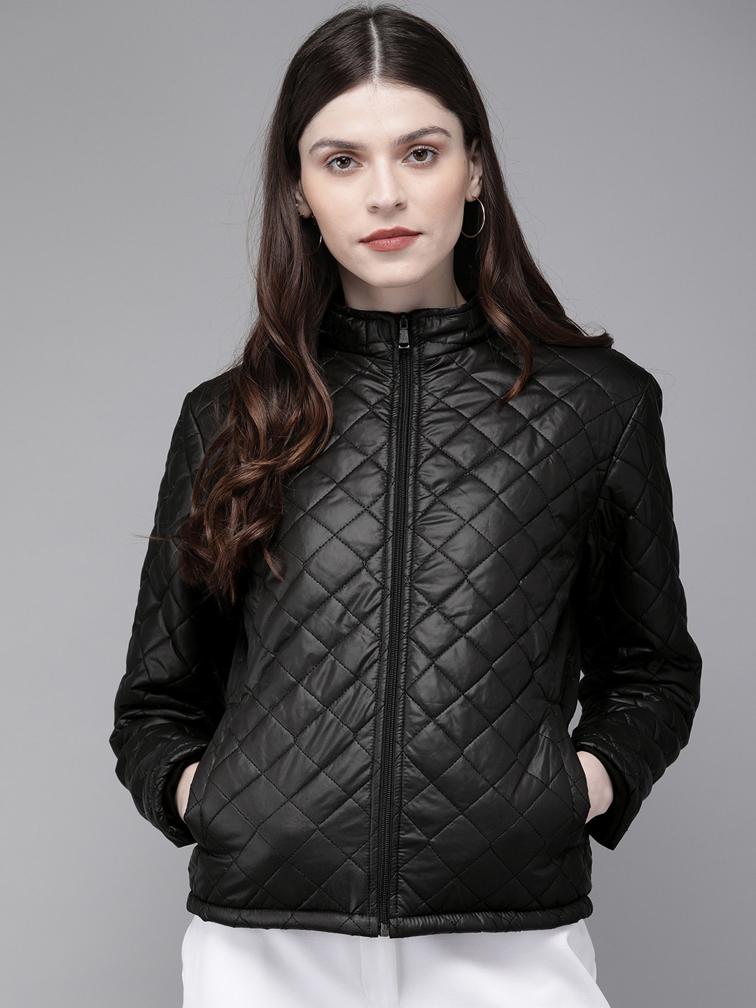 SASSAFRAS Women Black Solid Quilted Hooded Jacket
