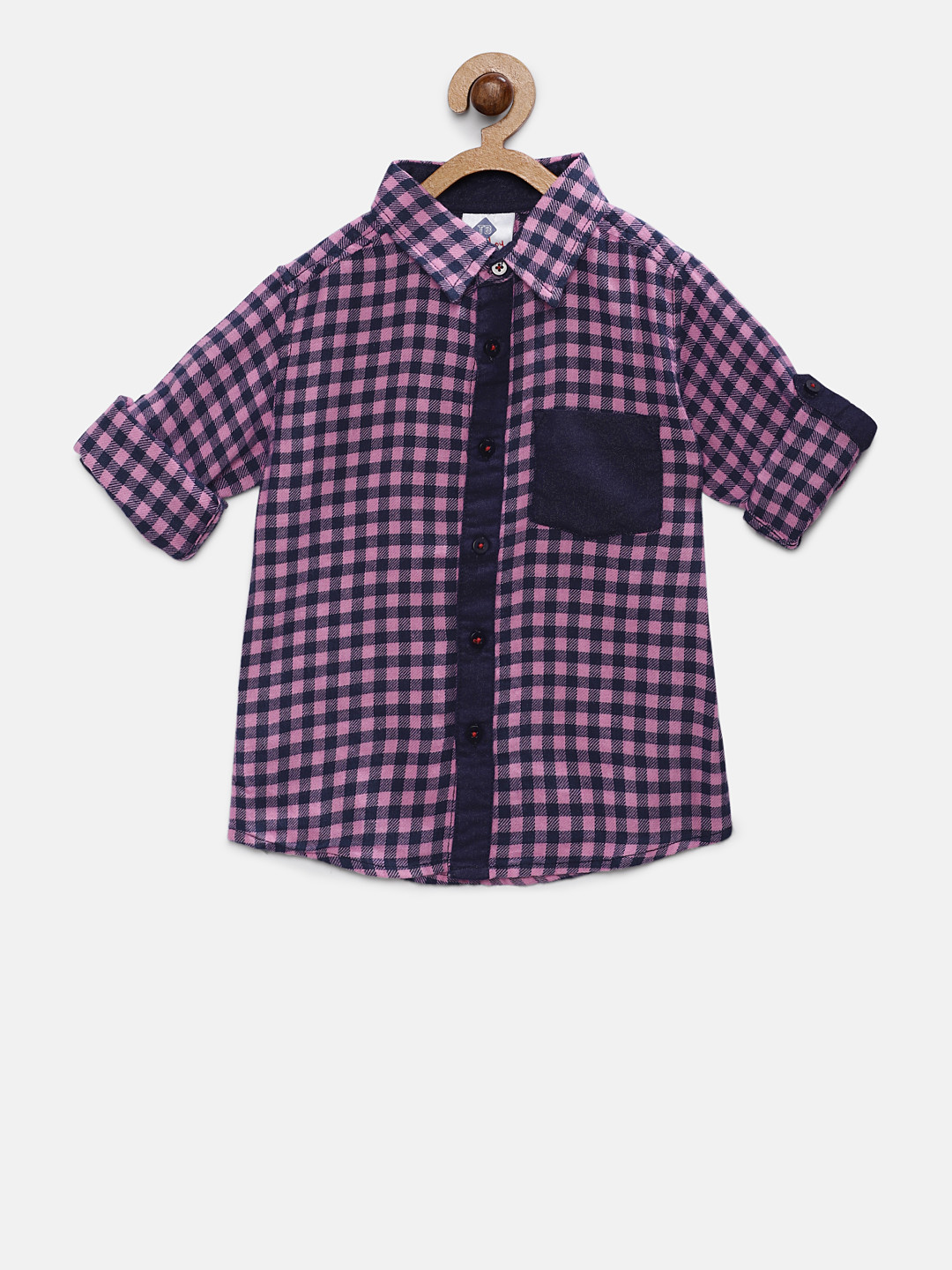 TONYBOY Boys Pink & Navy Blue Regular Fit Checked Casual Shirt