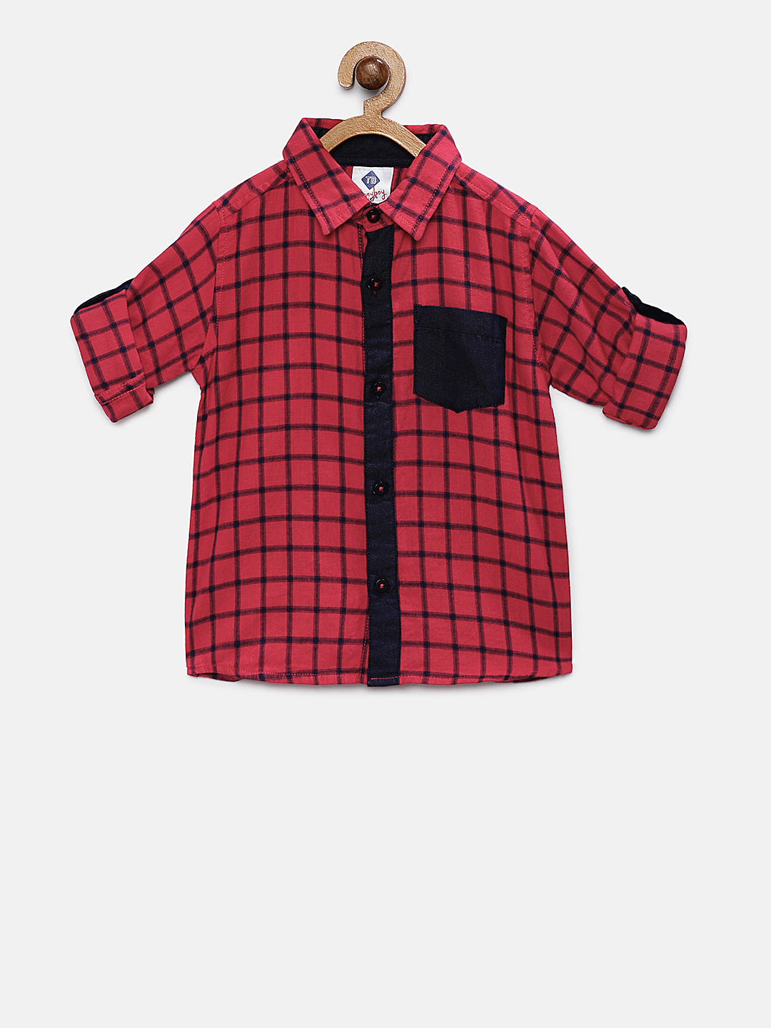 TONYBOY Boys Red & Black Regular Fit Checked Casual Shirt