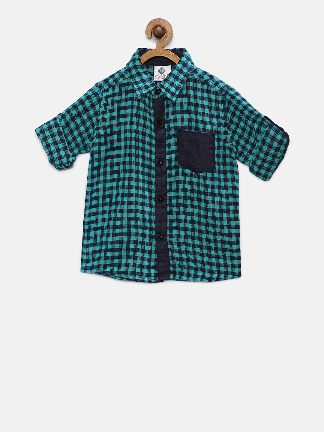 TONYBOY Boys Green & Navy Blue Regular Fit Checked Casual Shirt