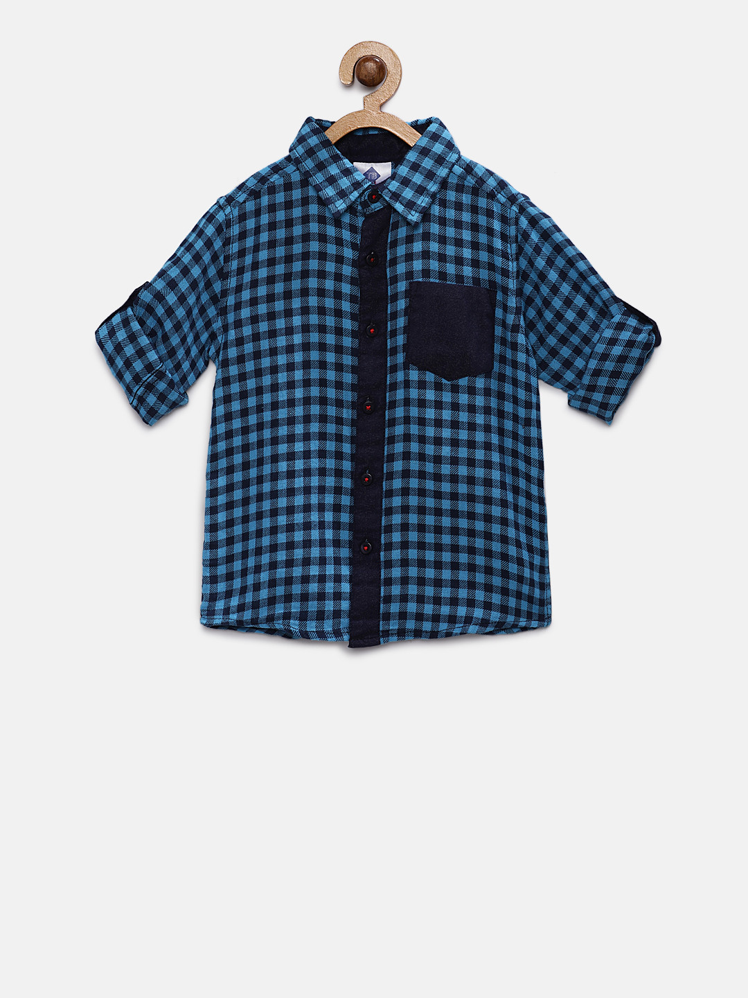 TONYBOY Boys Blue & Black Regular Fit Checked Casual Shirt