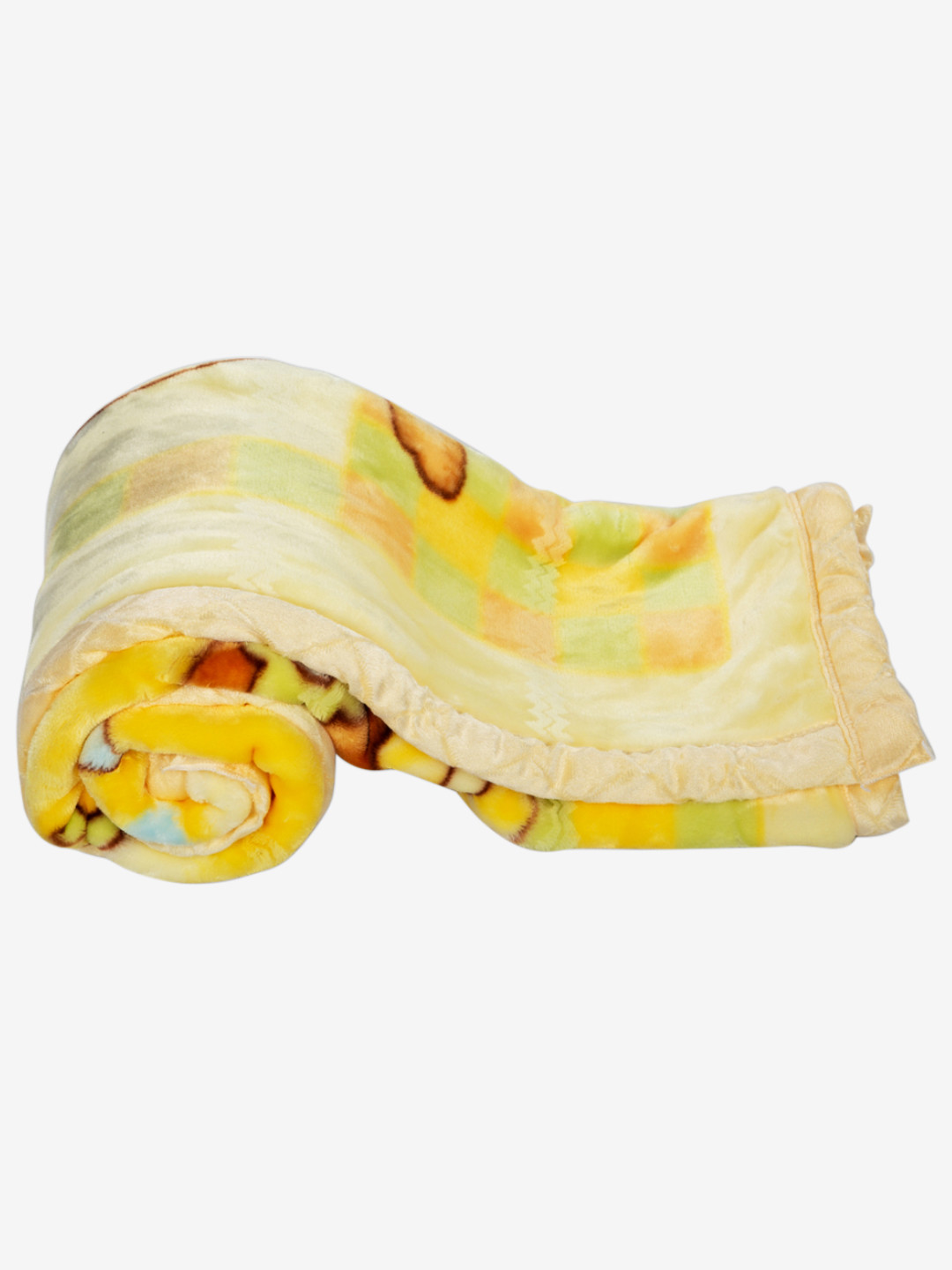 MeeMee Beige & Yellow Cartoon Characters Mild Winter 400 GSM Double Bed Blanket