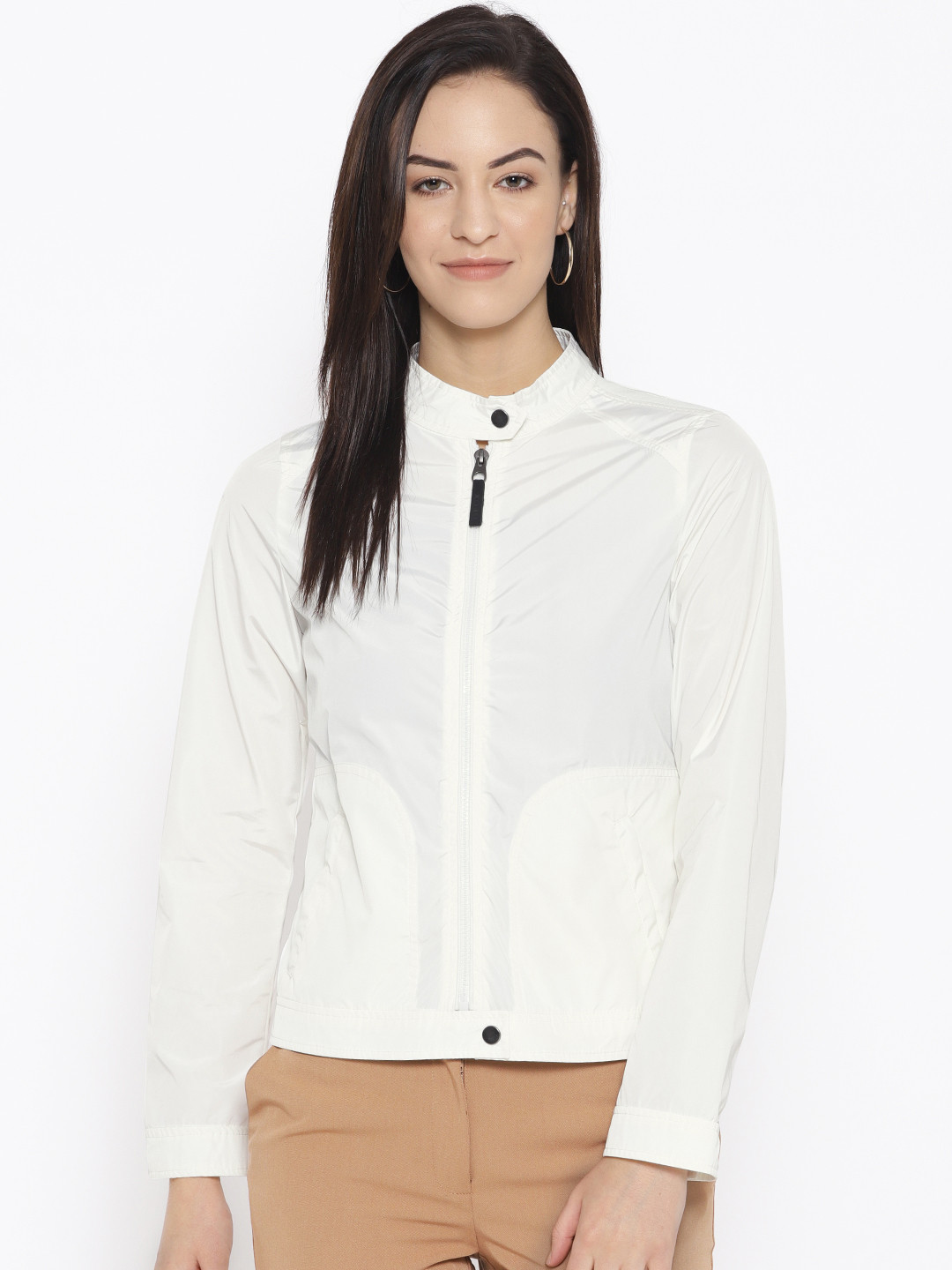 Geox Women Off White Solid Lightweight Tailored Jacket