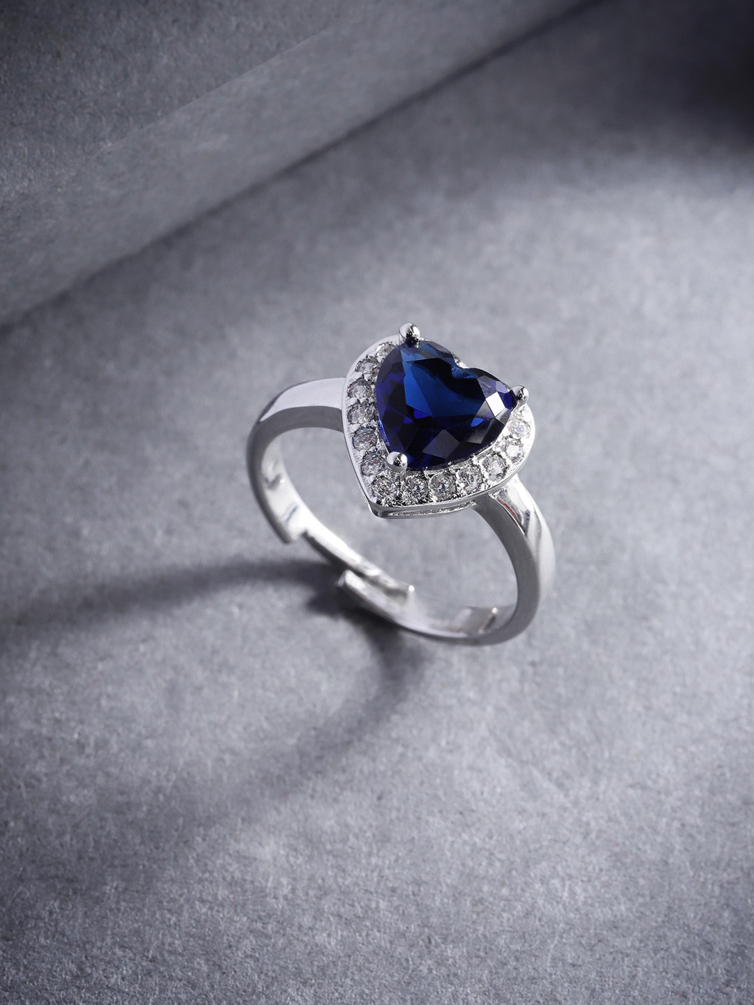 Jewels Galaxy Navy Blue Silver-Plated Stone-Studded Handcrafted Adjustable Finger Ring