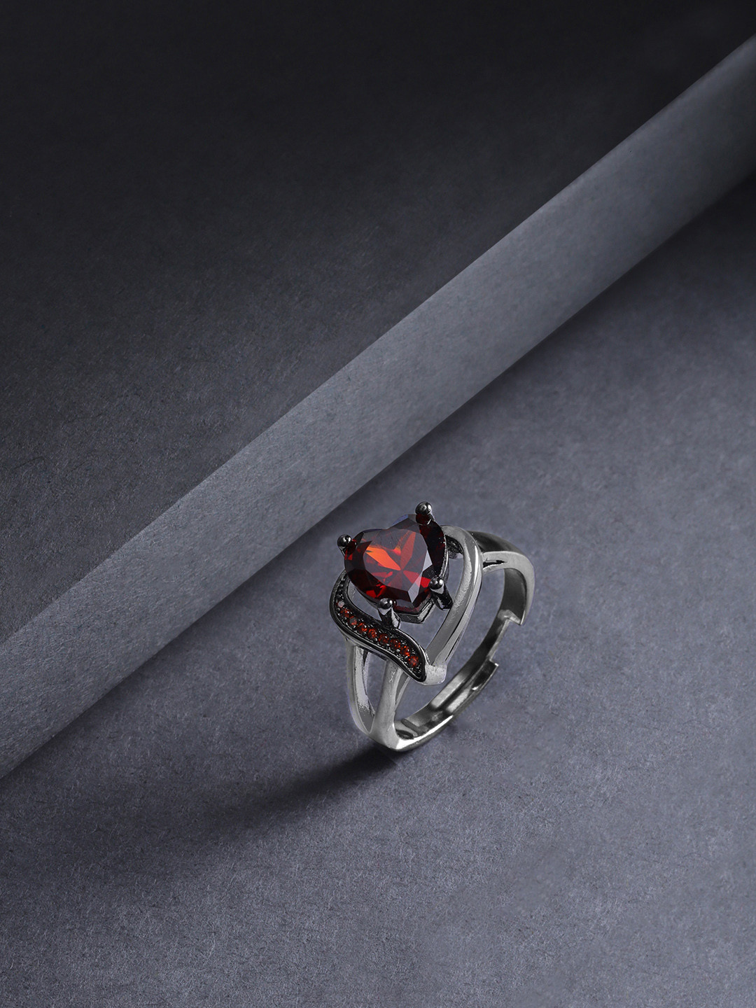 Jewels Galaxy Maroon Silver-Plated Stone Studded Handcrafted Adjustable Finger Ring