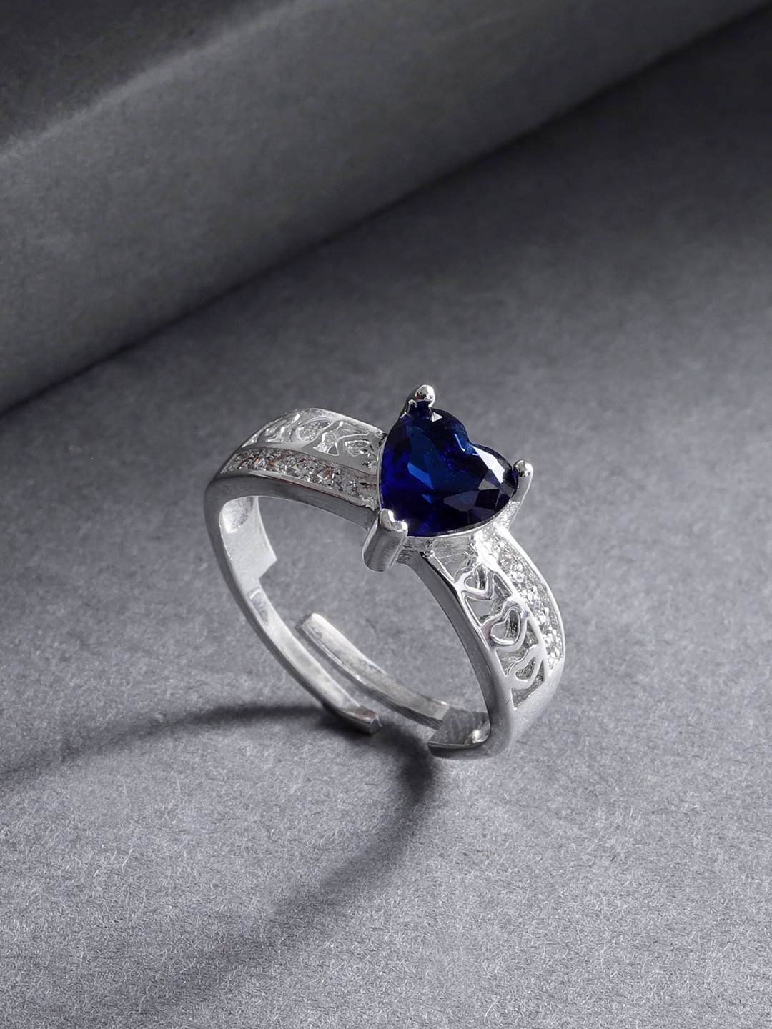 Jewels Galaxy Navy Blue Silver-Plated Stone Studded Handcrafted Adjustable Finger Ring