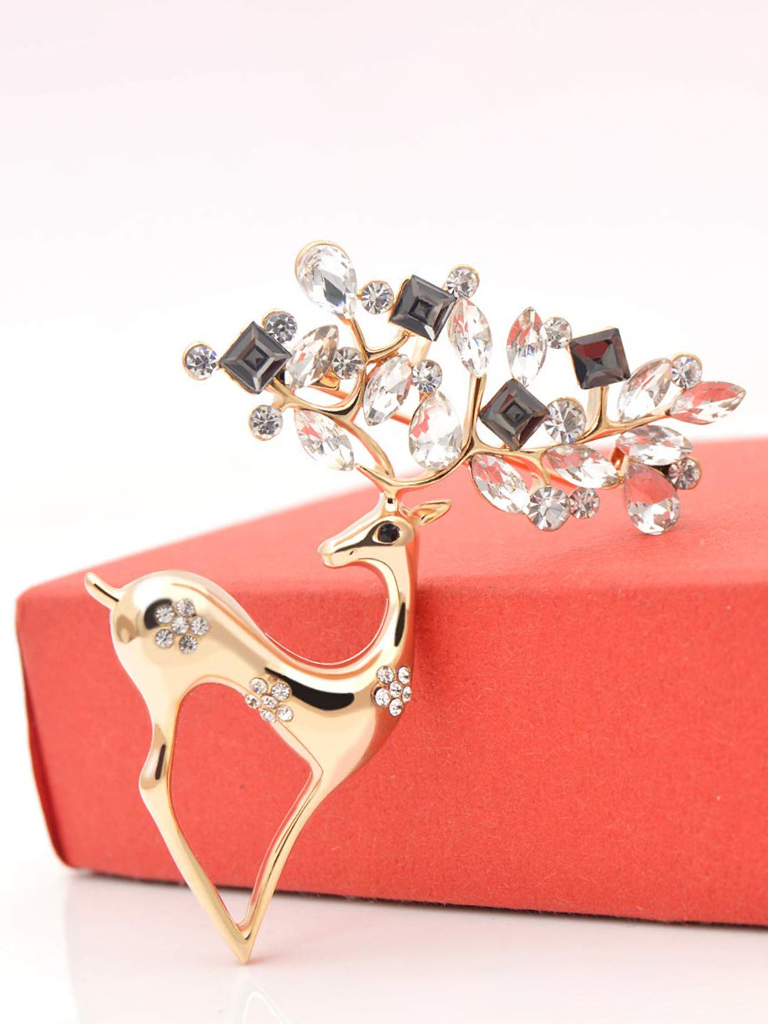 YouBella Women Gold-Toned Stone Studded Deer Shaped Brooch