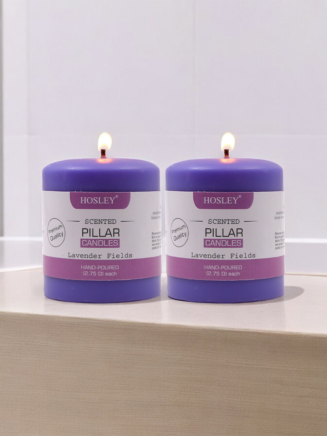 HOSLEY Fields 2Pcs Scented 1 Wick Lavender Fields Solid Geometric Regular Pillar Candles