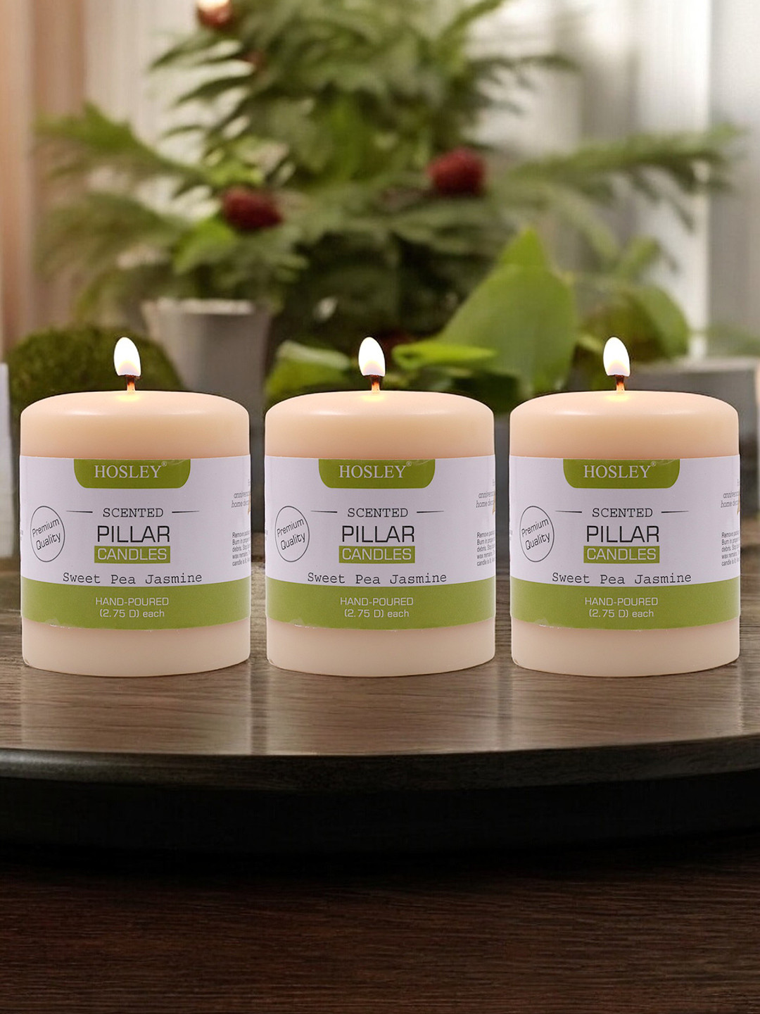 HOSLEY Sweeet Pea 3Pcs 1 Wick Sweet Pea Jasmine Solid Geometric Regular Pillar Candles
