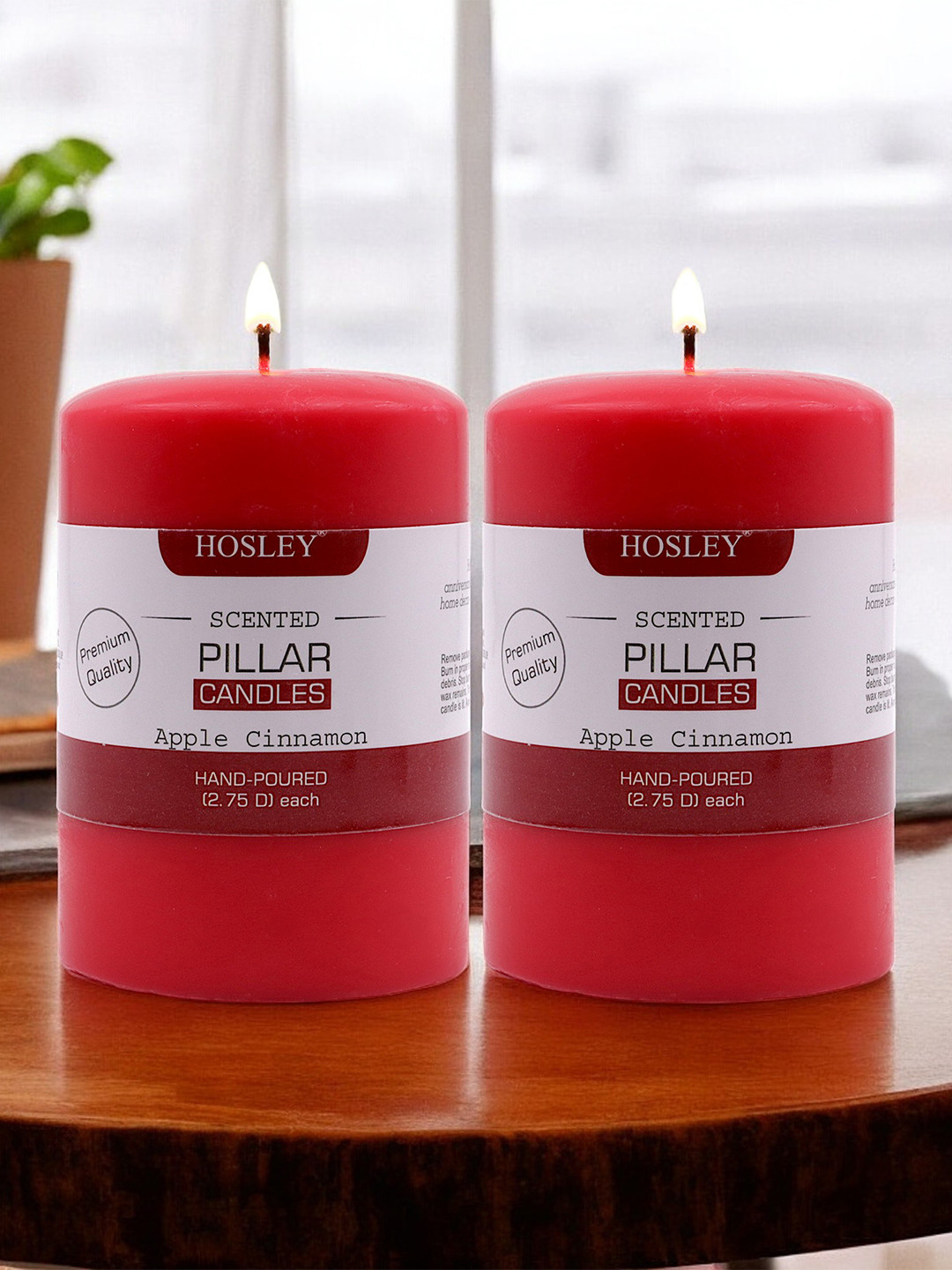 HOSLEY Wax Pillar 2Pcs Scented 1 Wick Apple Cinnamon Solid Geometric Regular Candles