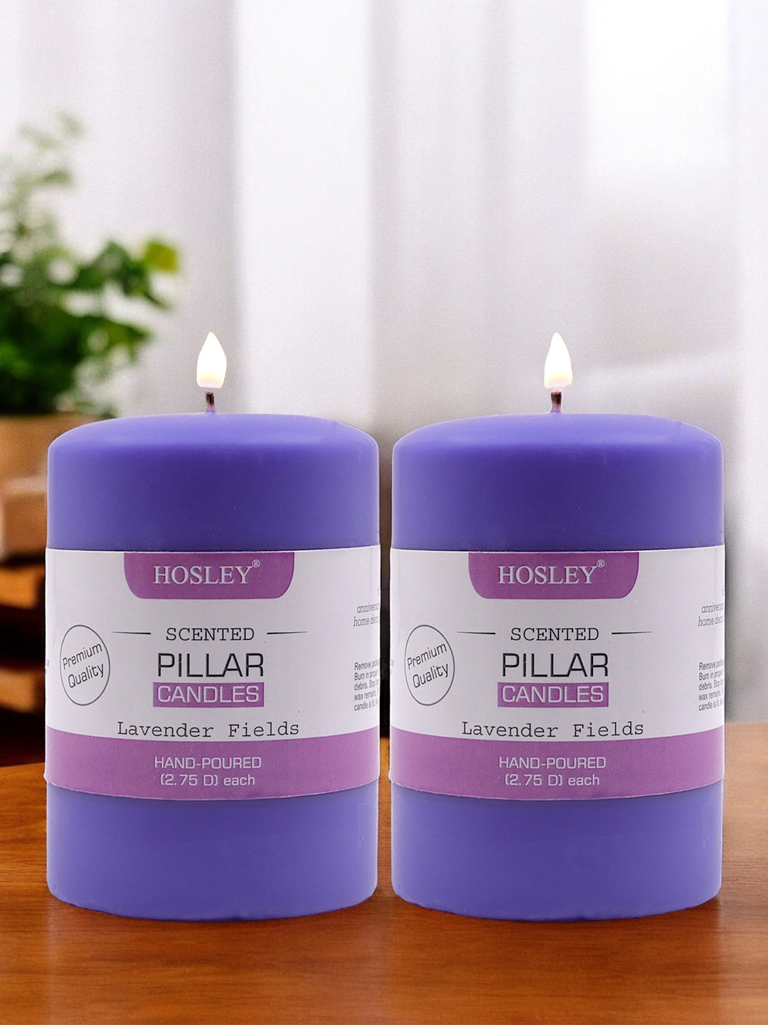 HOSLEY Wax Pillar 2Pcs Scented 1 Wick Lavender Fields Solid Geometric Regular Candles