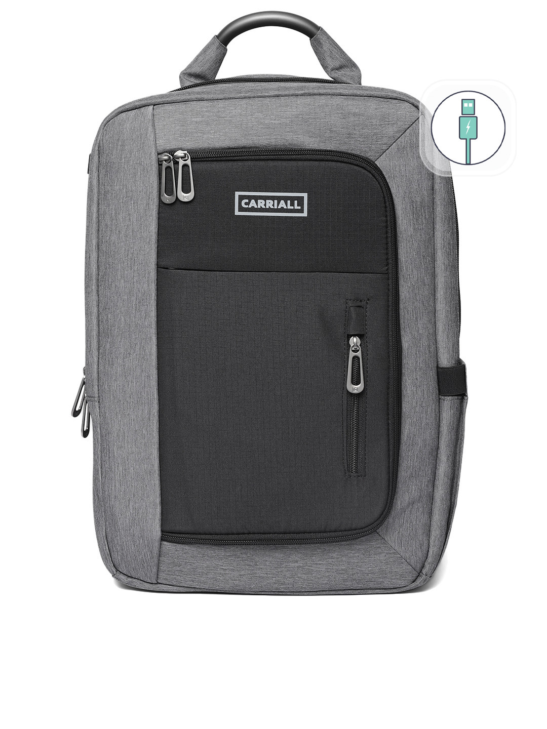 CARRIALL Unisex Grey & Black Colourblocked Minch Laptop Backpack