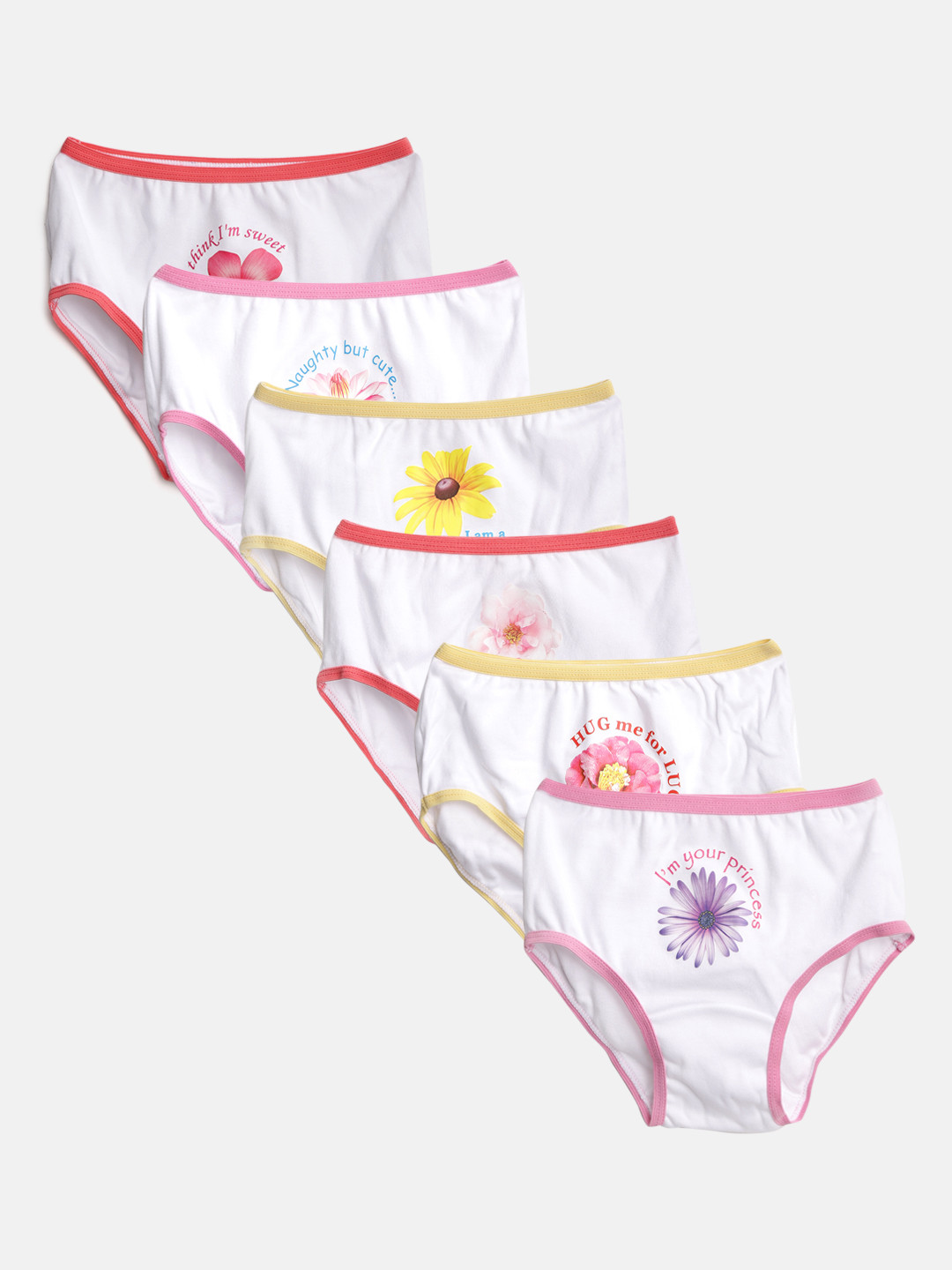 Bodycare Kids Girls Pack of 6 White Printed Briefs 3011ABCDAB