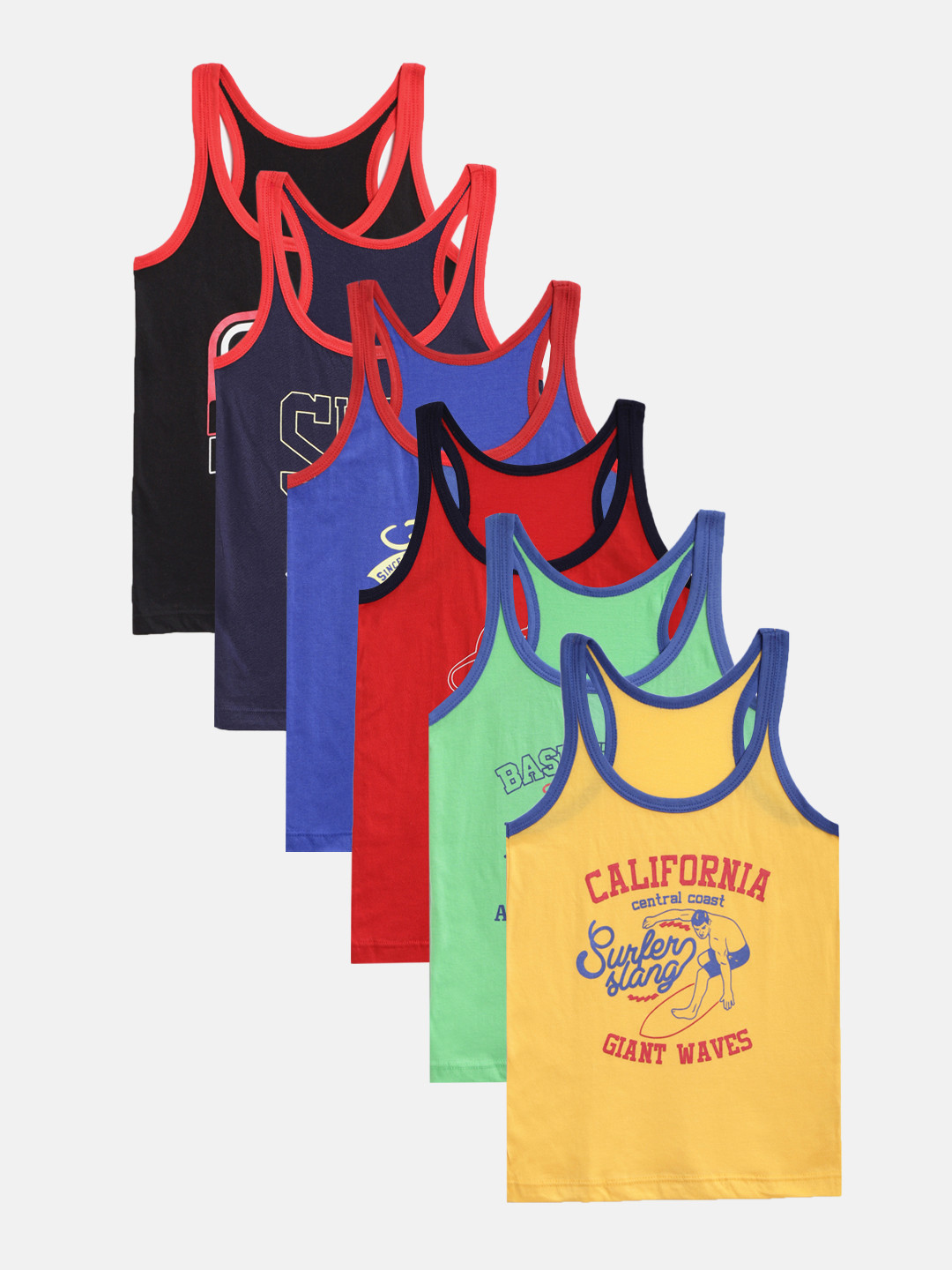 Bodycare Kids Boys Pack of 6 Printed Gym Vests 480ABCDEF