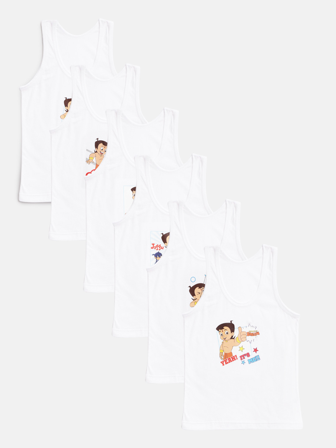 Bodycare Kids Boys Pack of 6 White Chota Bheem Printed Innerwear Vests 961ABCDEF