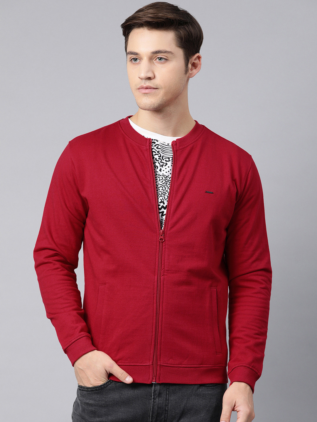 Van Heusen Men Red Solid Sweatshirt