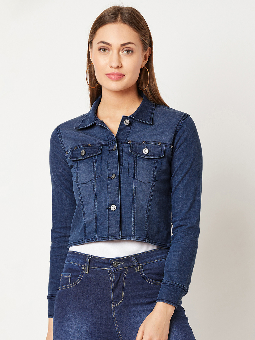 Miss Chase Women Navy Blue Solid Jacket