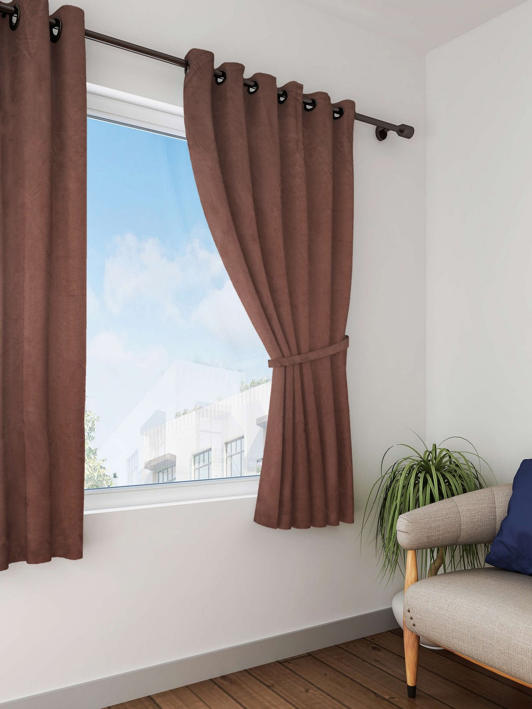 HOUZZCODE Brown Single Room Darkening Curtain