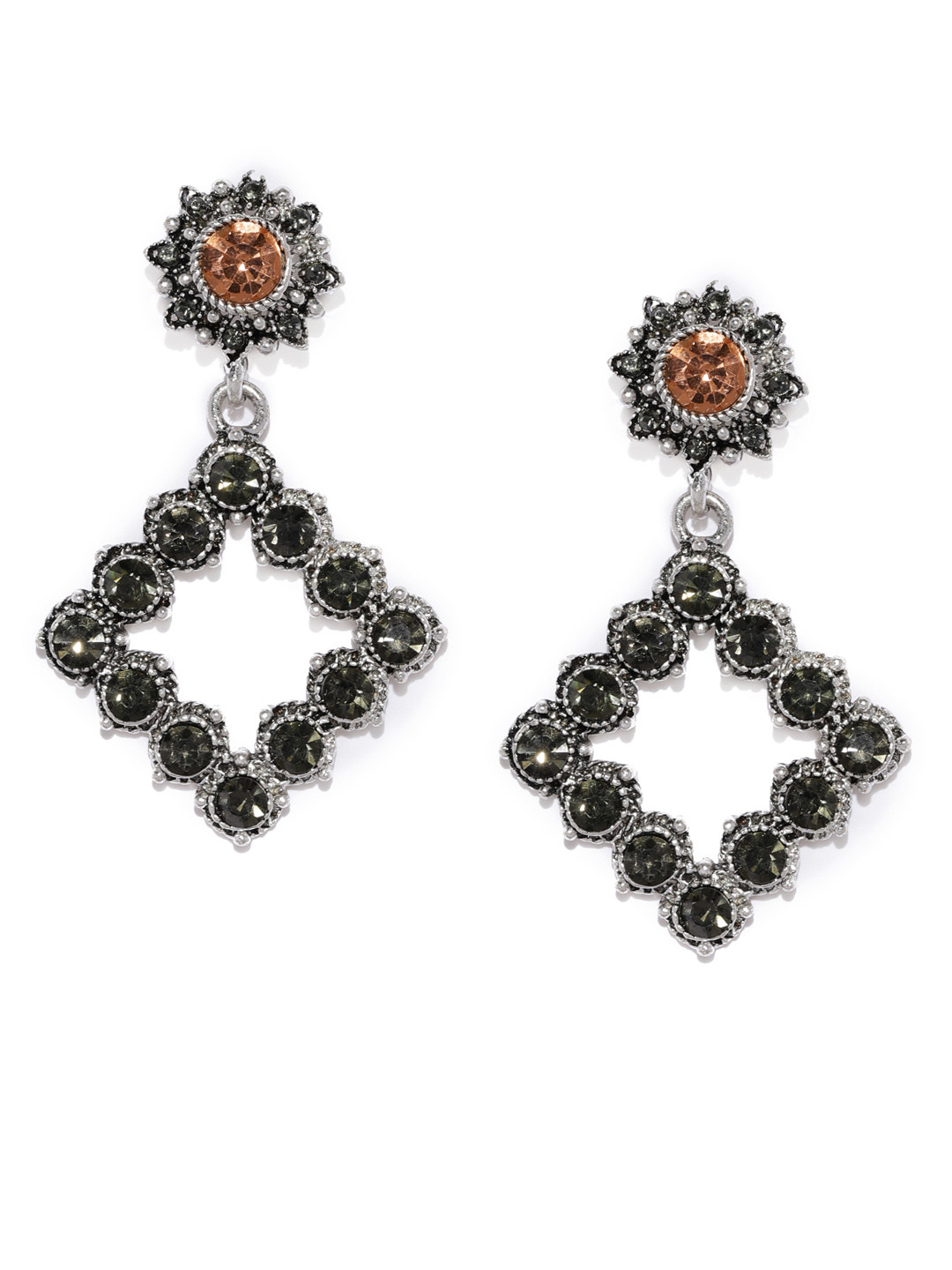 Blisscovered Silver-Toned Square Drop Earrings