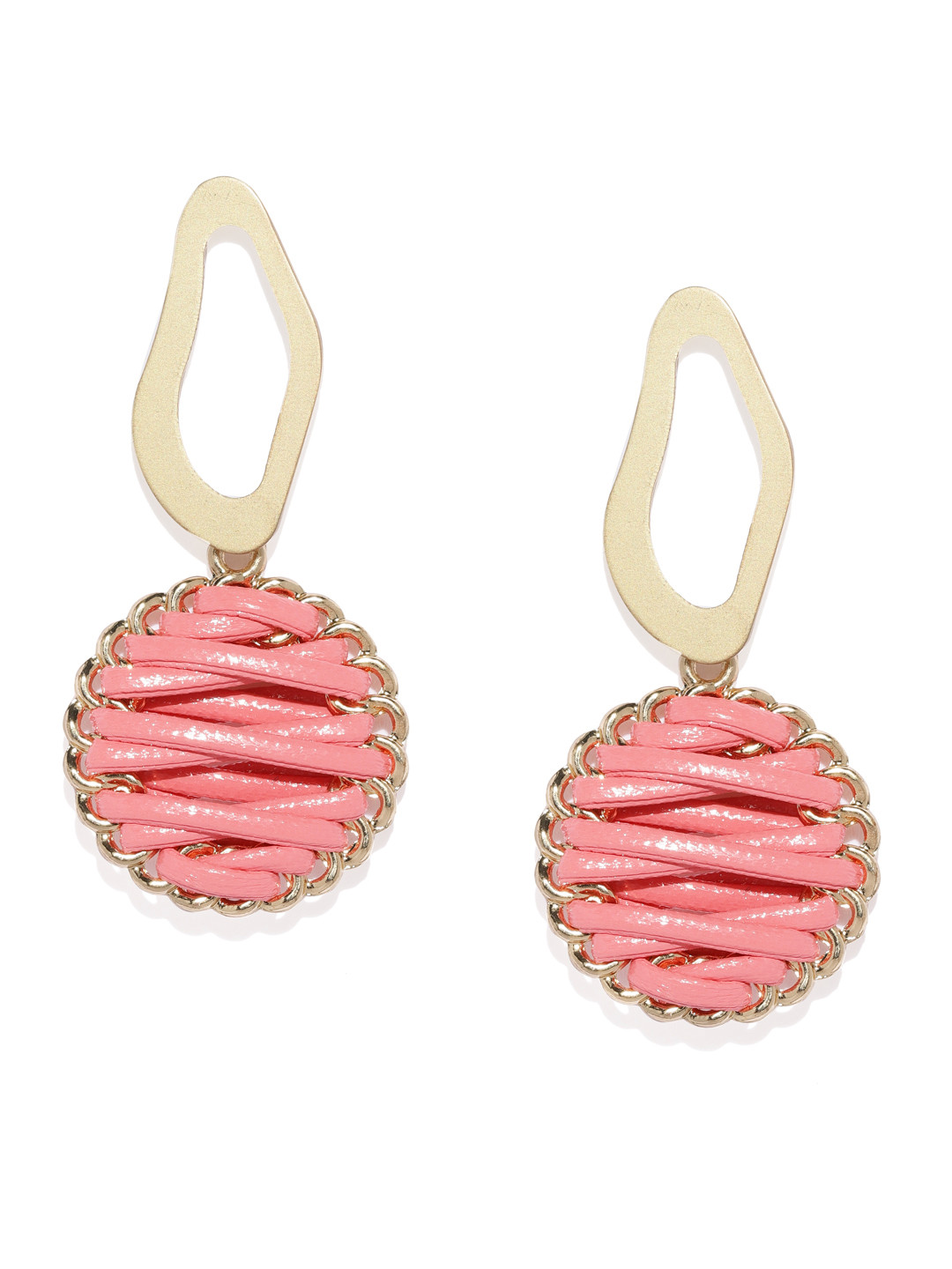 Blisscovered Pink & Gold-Toned Circular Drop Earrings