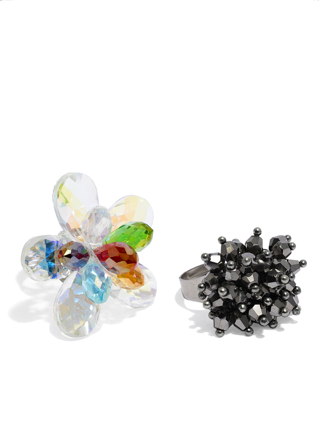 Blisscovered Set of 2 Silver-Toned Statement Adjustable Rings