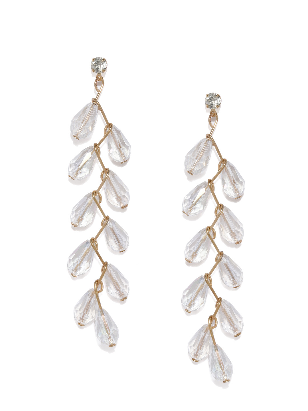 Blisscovered White & Gold-Toned Floral Drop Earrings