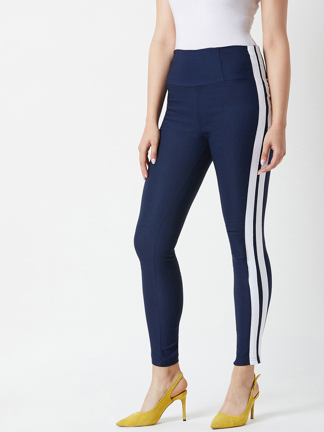 Miss Chase Women Navy Blue Solid Skinny-Fit High-Waist Treggings