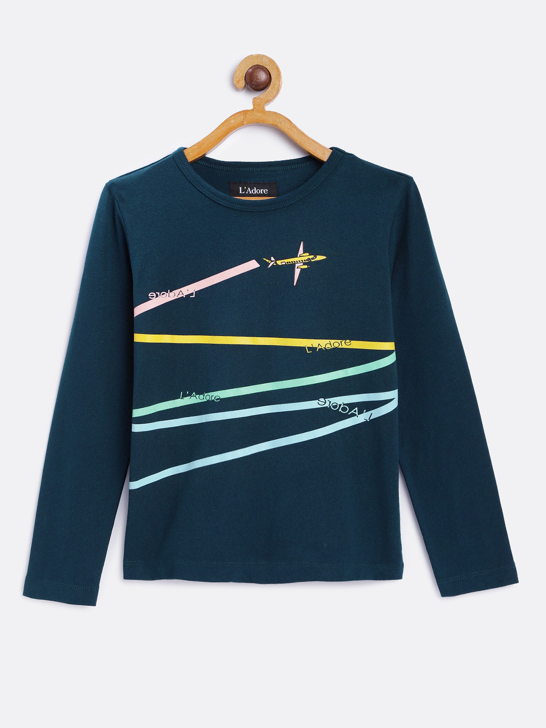 LAdore Boys Teal Striped Round Neck Pure Cotton T-shirt