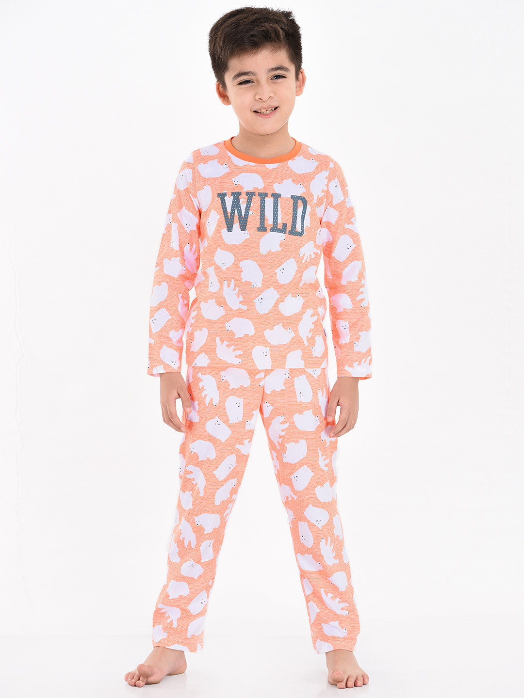 mackly Boys Orange & White Printed Night suit