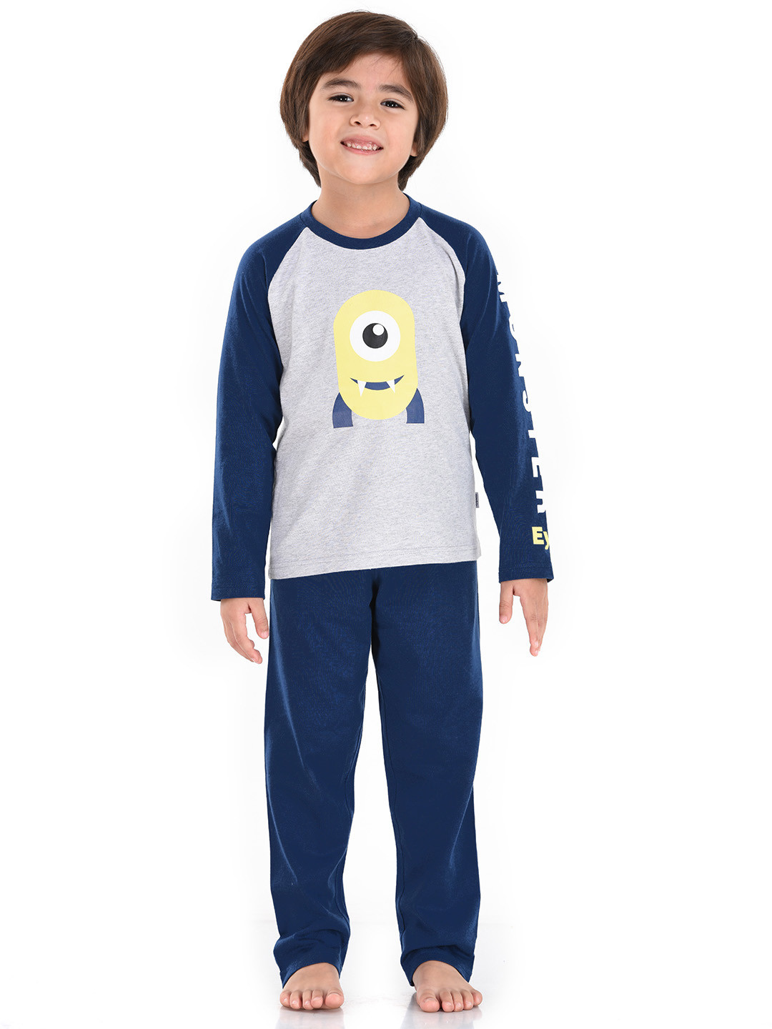 mackly Boys Grey & Blue Printed Night suit