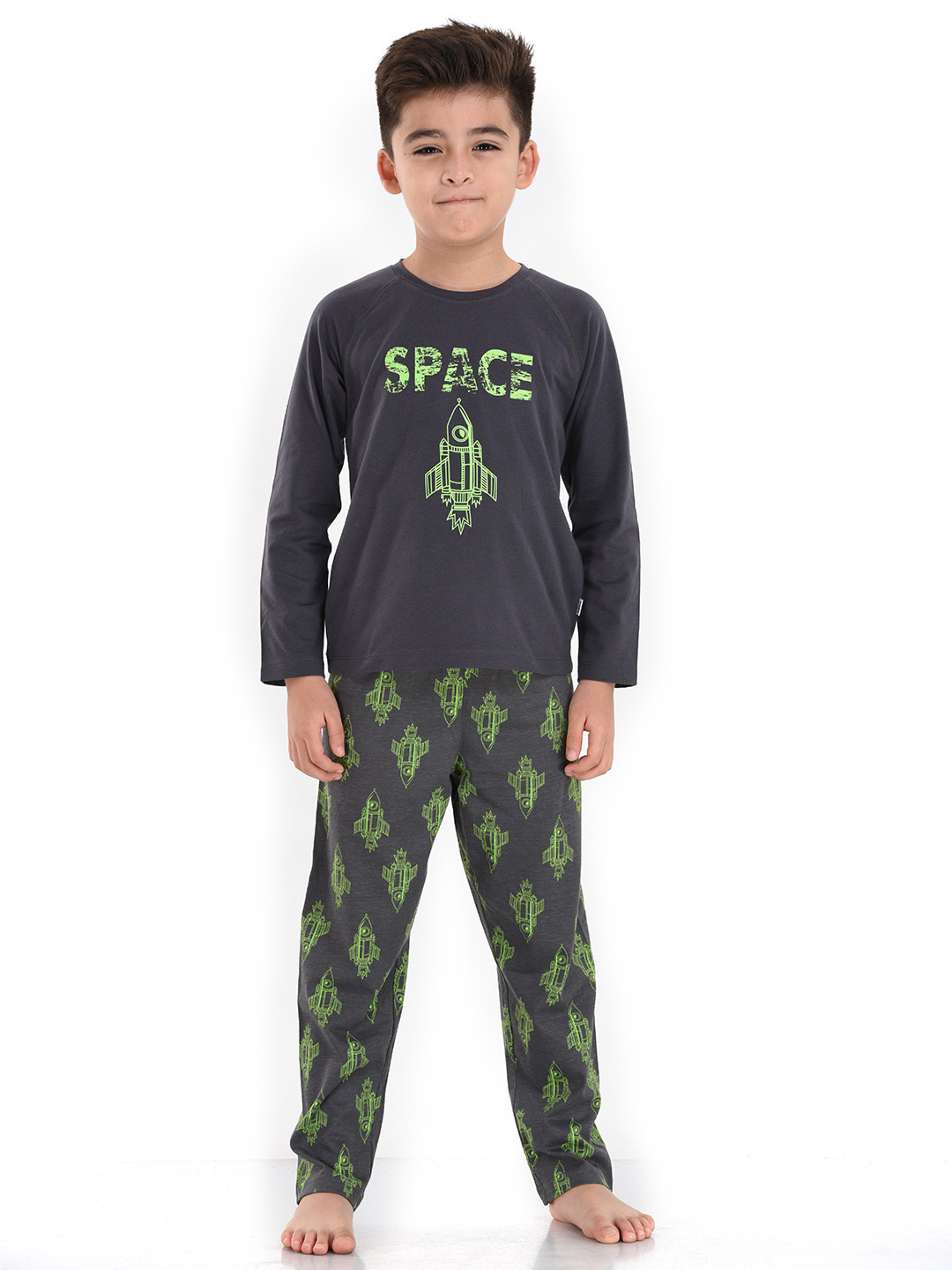mackly Boys Grey & Green Printed Night suit IPW-18