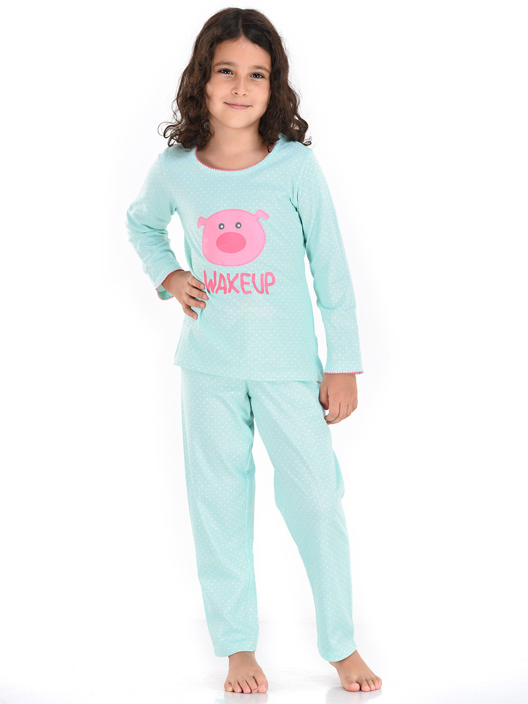 mackly Girls Sea Green Printed Night suit