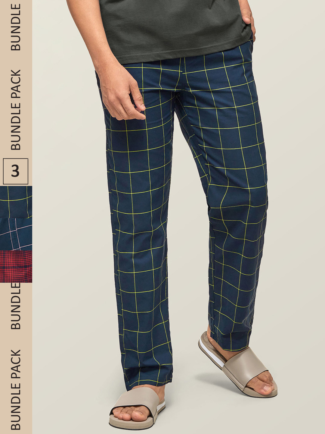 XYXX Men Super Combed Cotton Pack of 3 Checkmate Lounge Pants XYPYJM3PCKN61