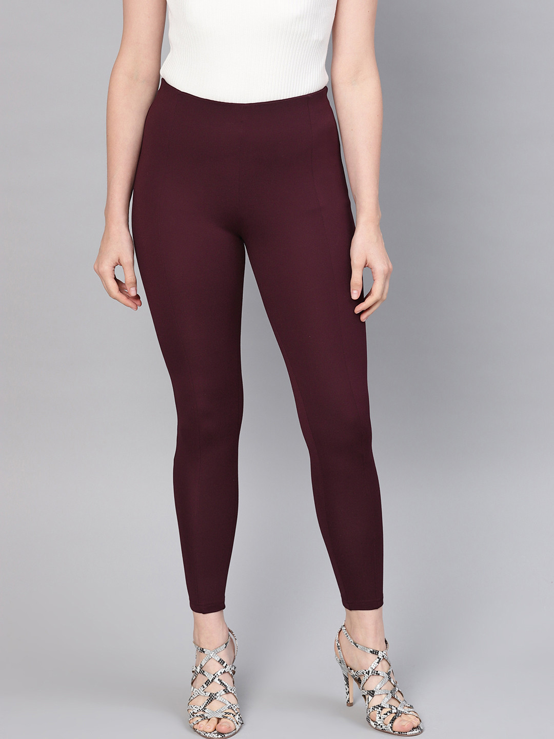 SASSAFRAS Women Maroon Solid Treggings