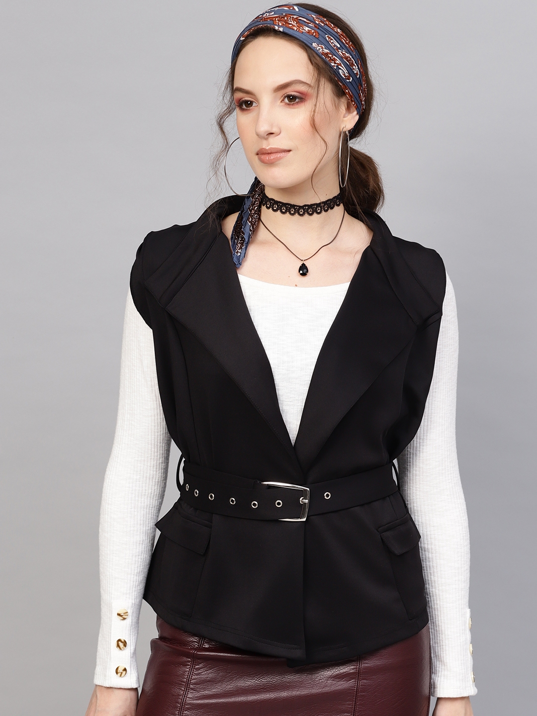 SASSAFRAS Women Black Solid Open Front Jacket