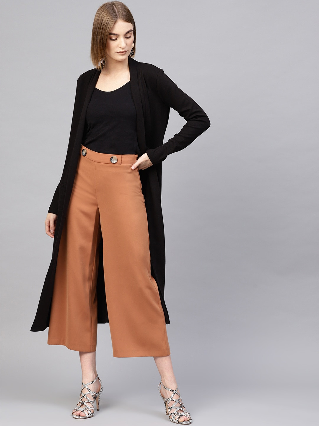 SASSAFRAS Women Black Ribbed Longline Open Front Shrug