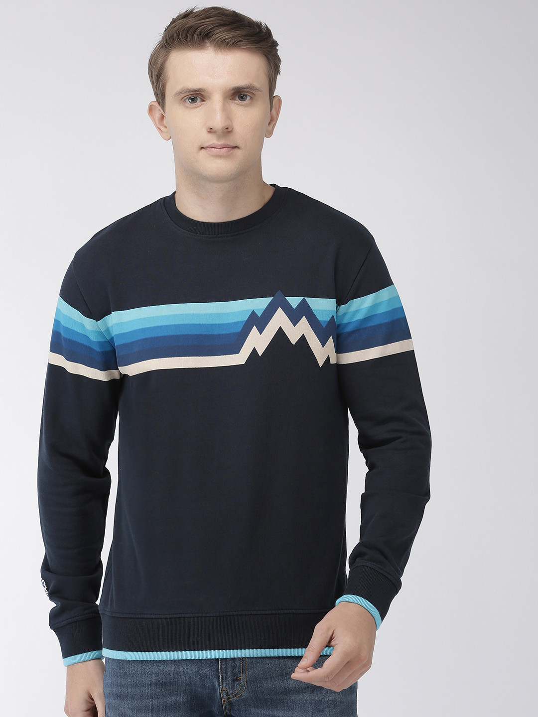 Celio Men Navy Blue Striped Sweatshirt