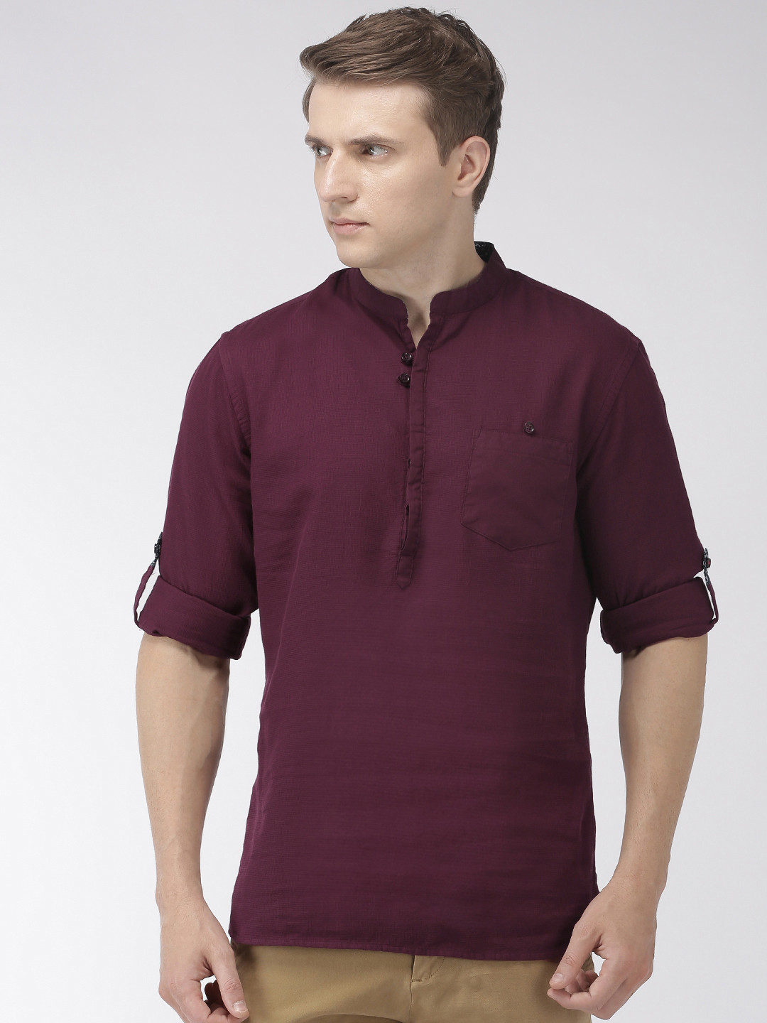 Celio Men Burgundy Regular Fit Self Design Casual Shirt