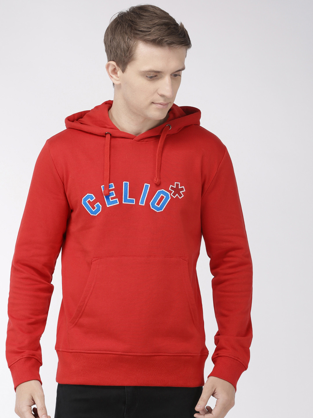 Celio Men Red Printed Hooded Sweatshirt