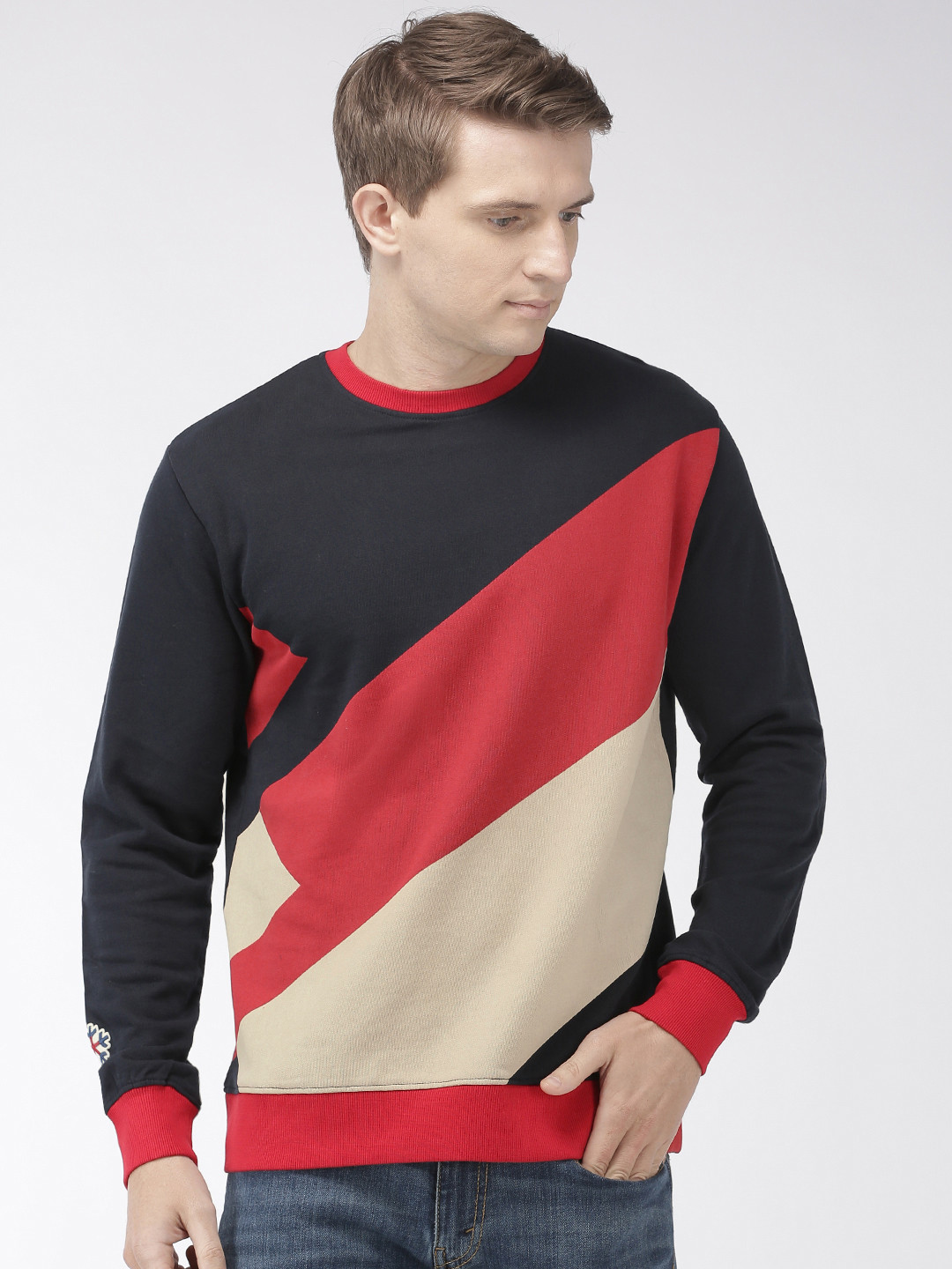 Celio Men Red & Black Colourblocked Sweatshirt