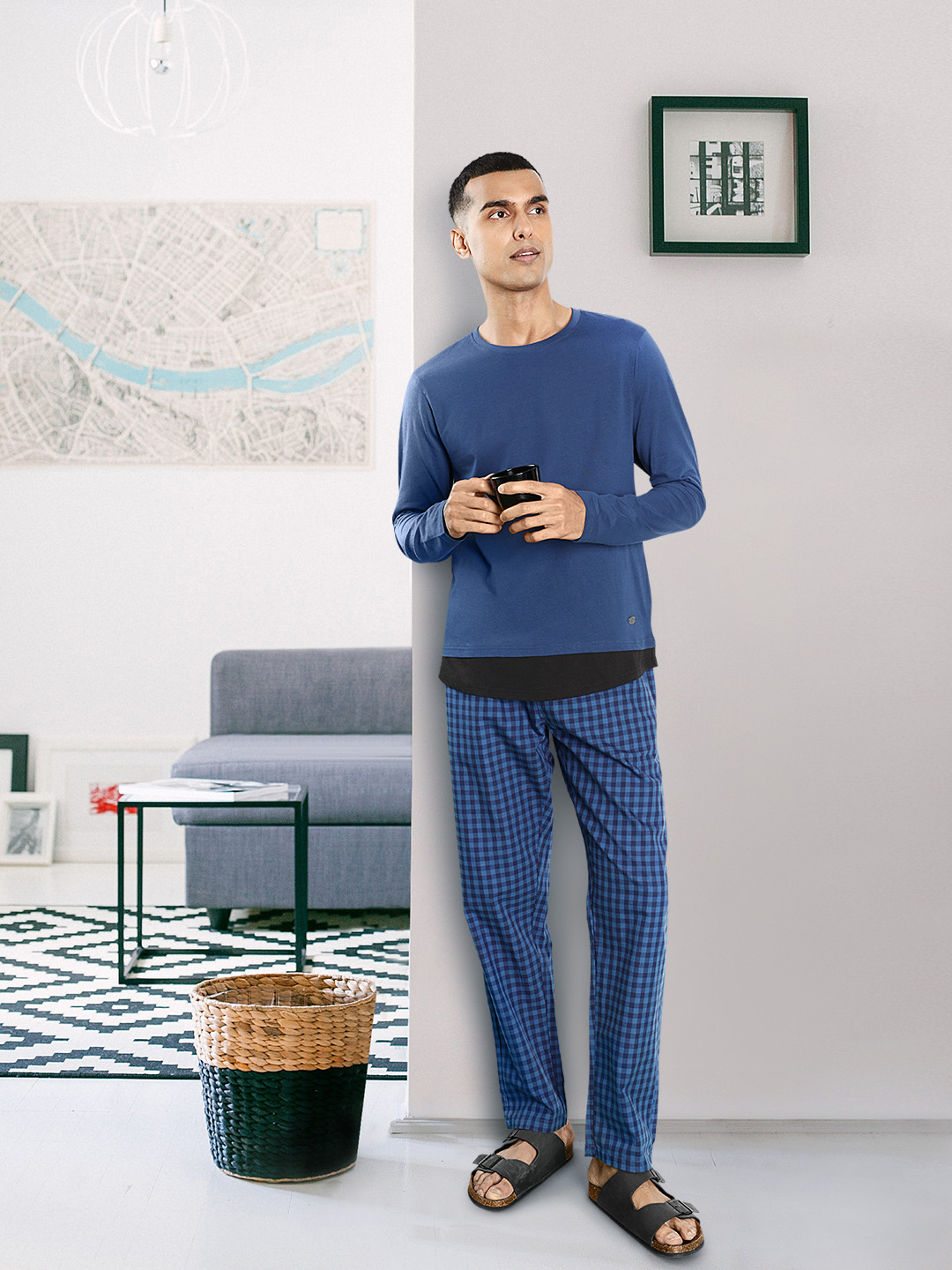 U.S. Polo Assn. Men Blue Checked Lounge Pants I659-BN0-CH